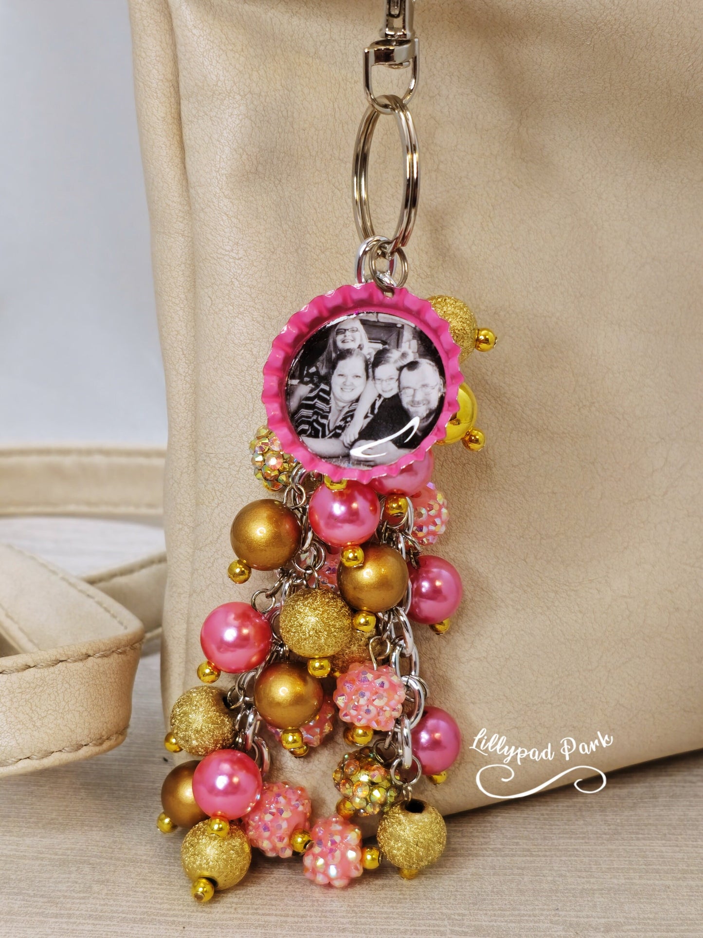 Picture Mothers day gift, Pink and Gold Purse Charm