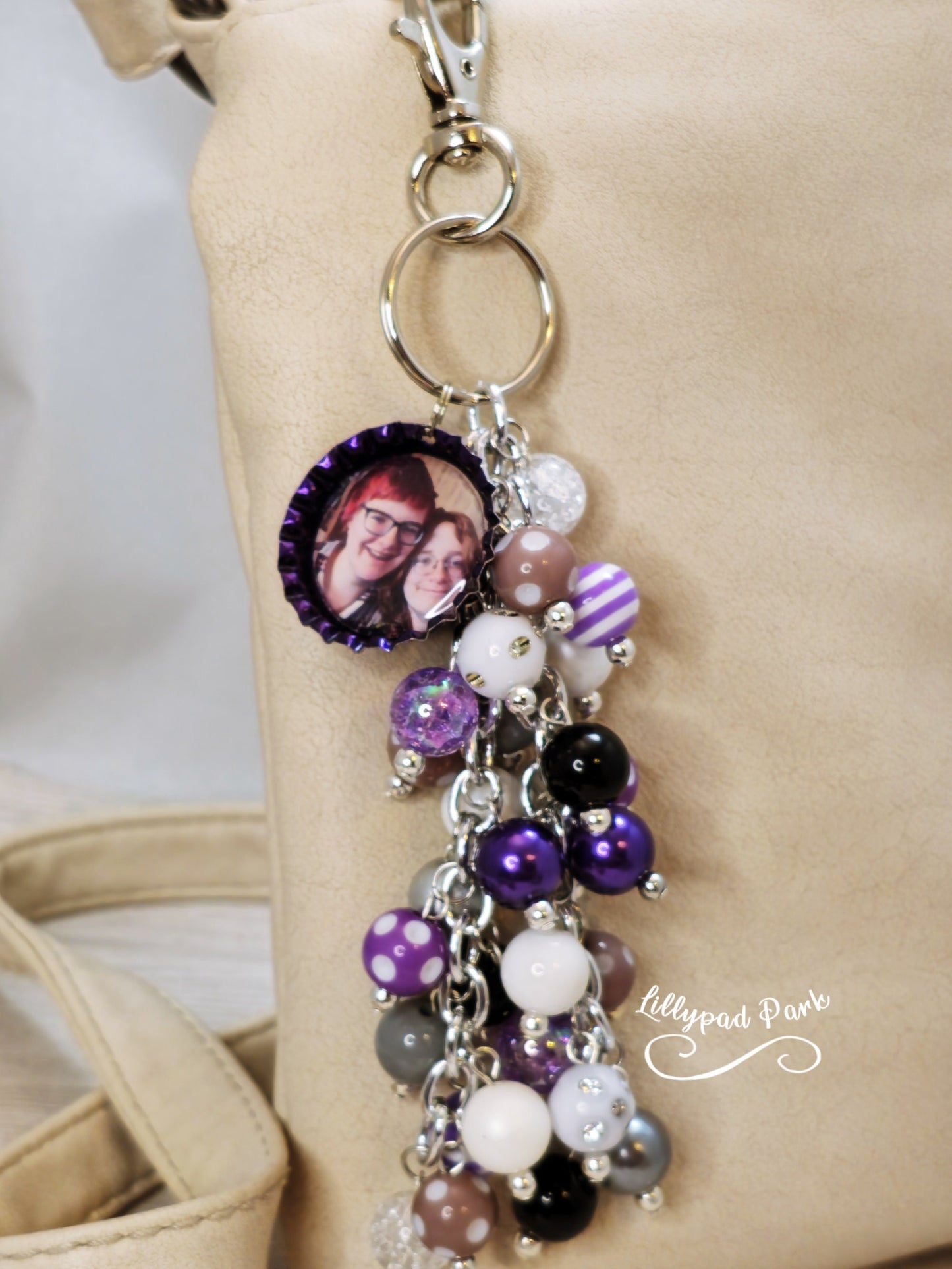 Picture Mothers day gift, Purple, Gray, Black and White Purse Charm