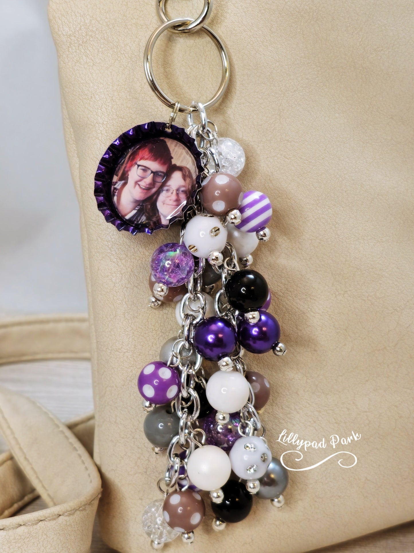 Picture Mothers day gift, Purple, Gray, Black and White Purse Charm