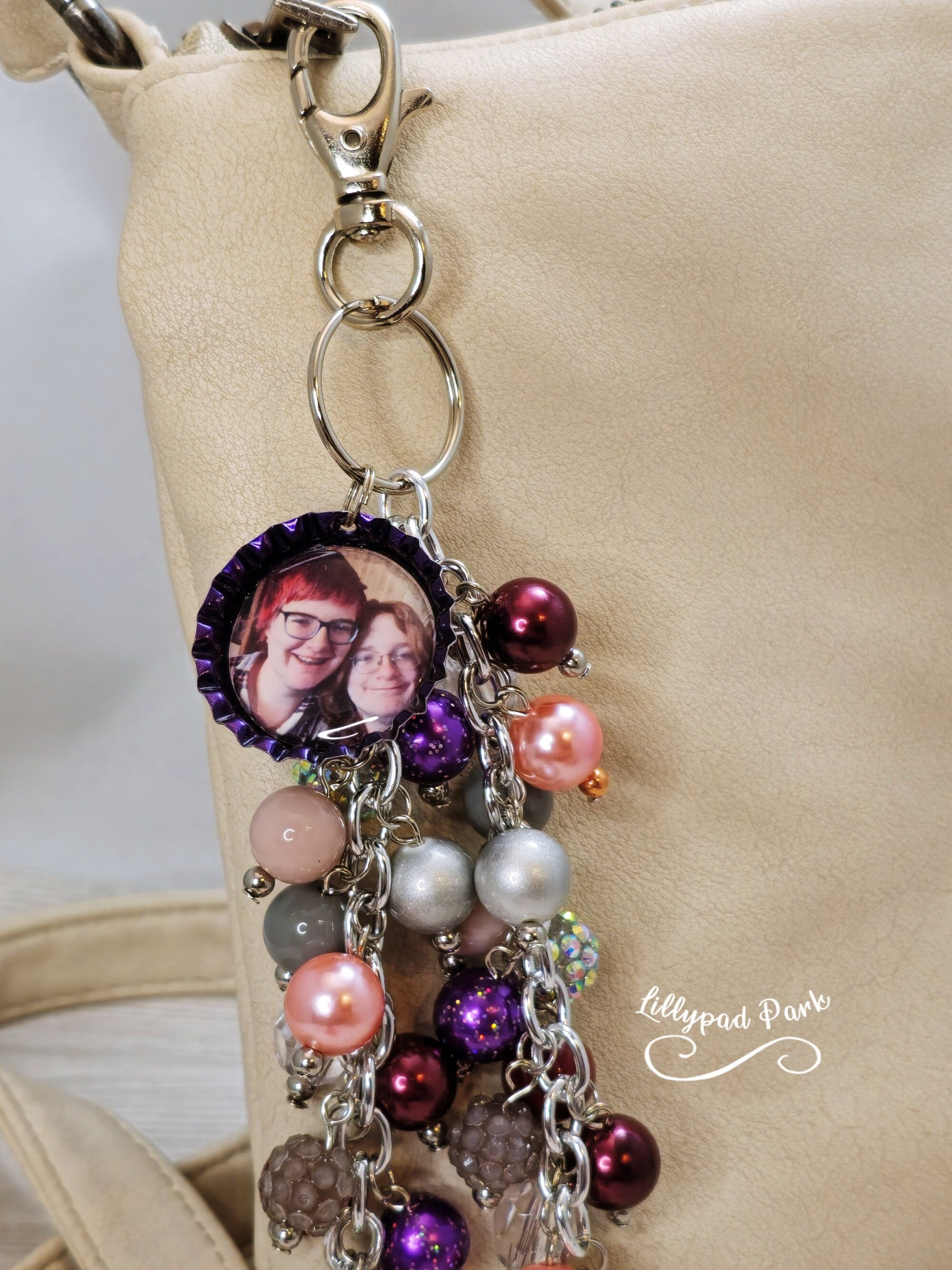 Picture Mothers day gift, Blush, Maroon, Purple and Gray Purse Charm