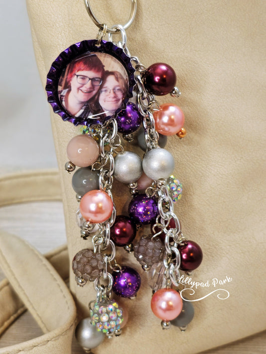 Picture Mothers day gift, Blush, Maroon, Purple and Gray Purse Charm