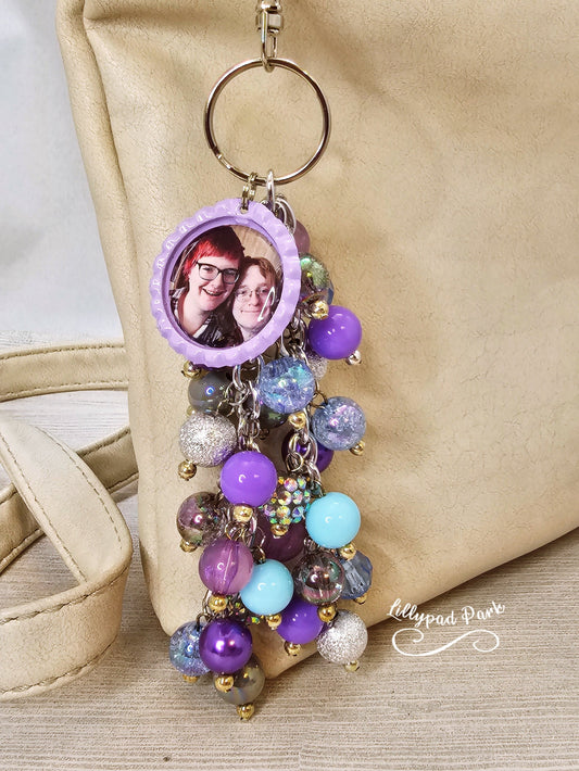 Picture Mothers day gift, Silver, Gray Blue and Purple, Purse Charm