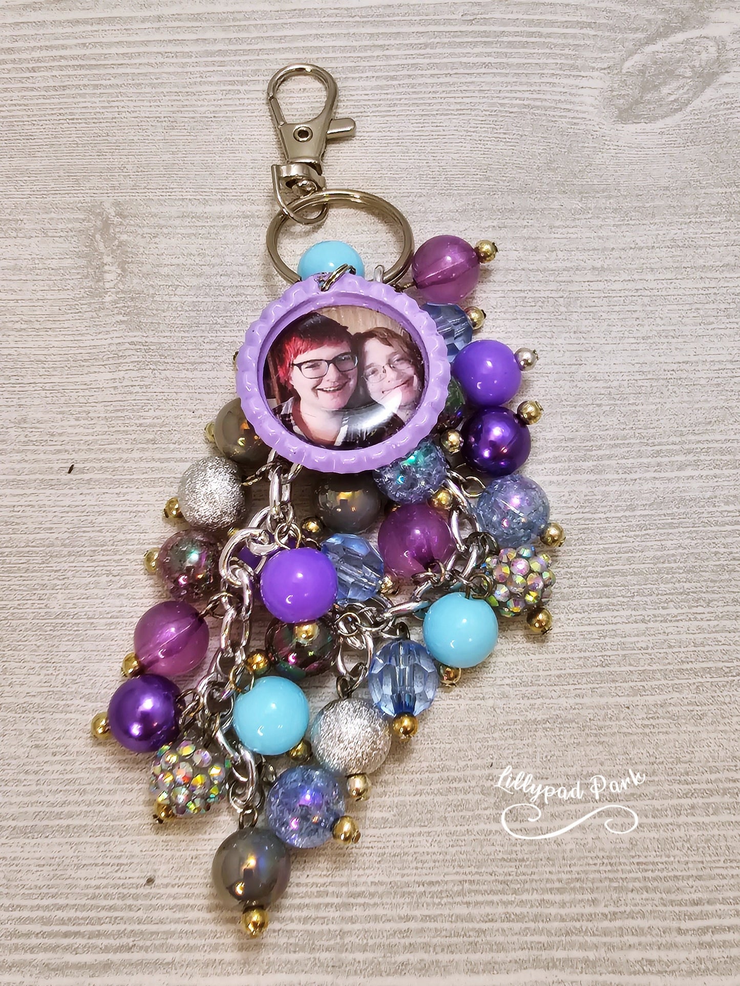 Picture Mothers day gift, Silver, Gray Blue and Purple, Purse Charm