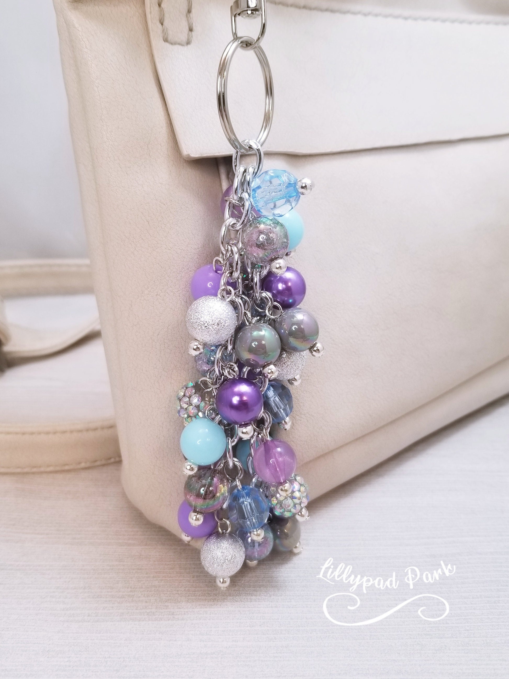 Picture Mothers day gift, Silver, Gray Blue and Purple, Purse Charm