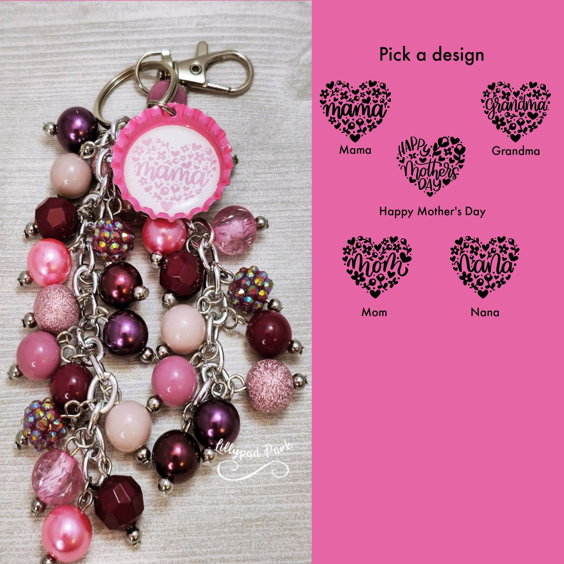 Maroon and Plum Mothers Day Purse Charm, Bag charm