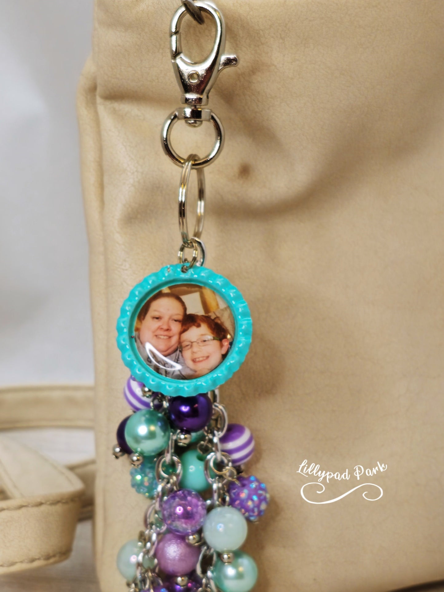Picture Mothers day gift, Purple and Teal Purse Charm