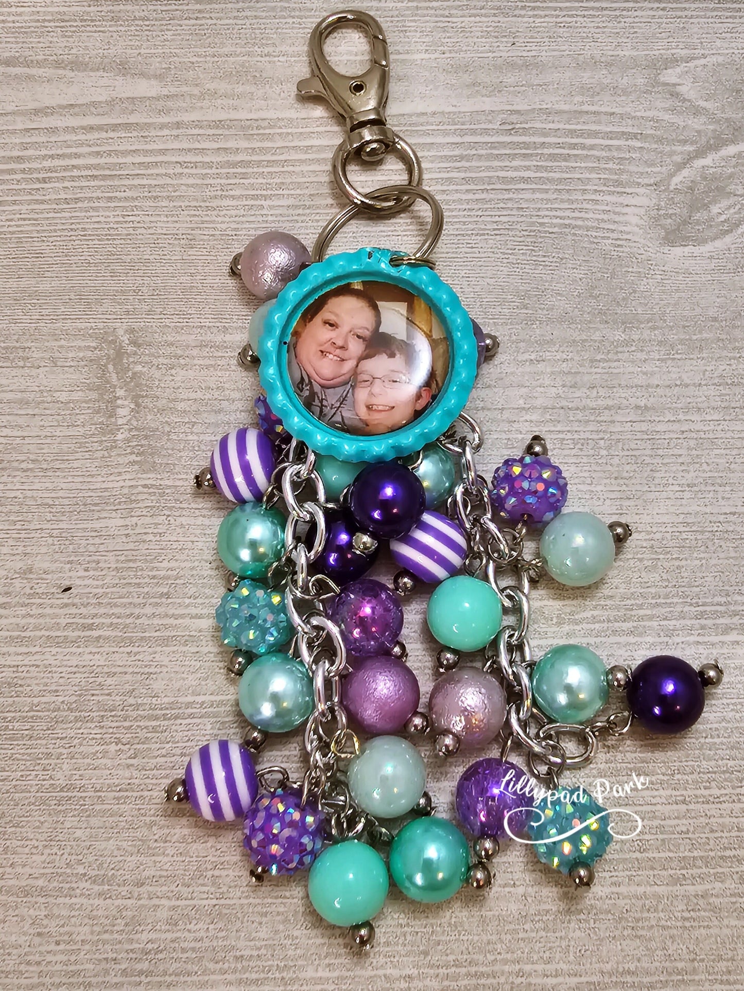 Picture Mothers day gift, Purple and Teal Purse Charm