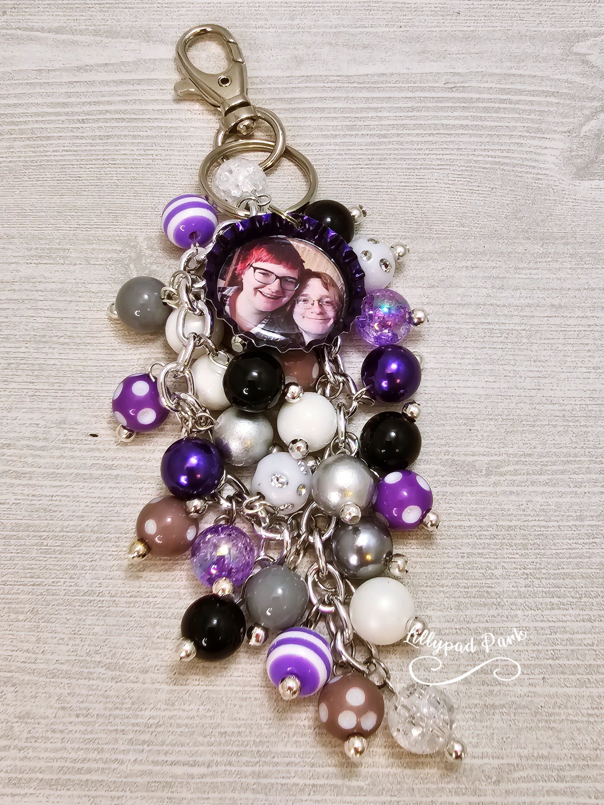 Picture Mothers day gift, Purple, Gray, Black and White Purse Charm