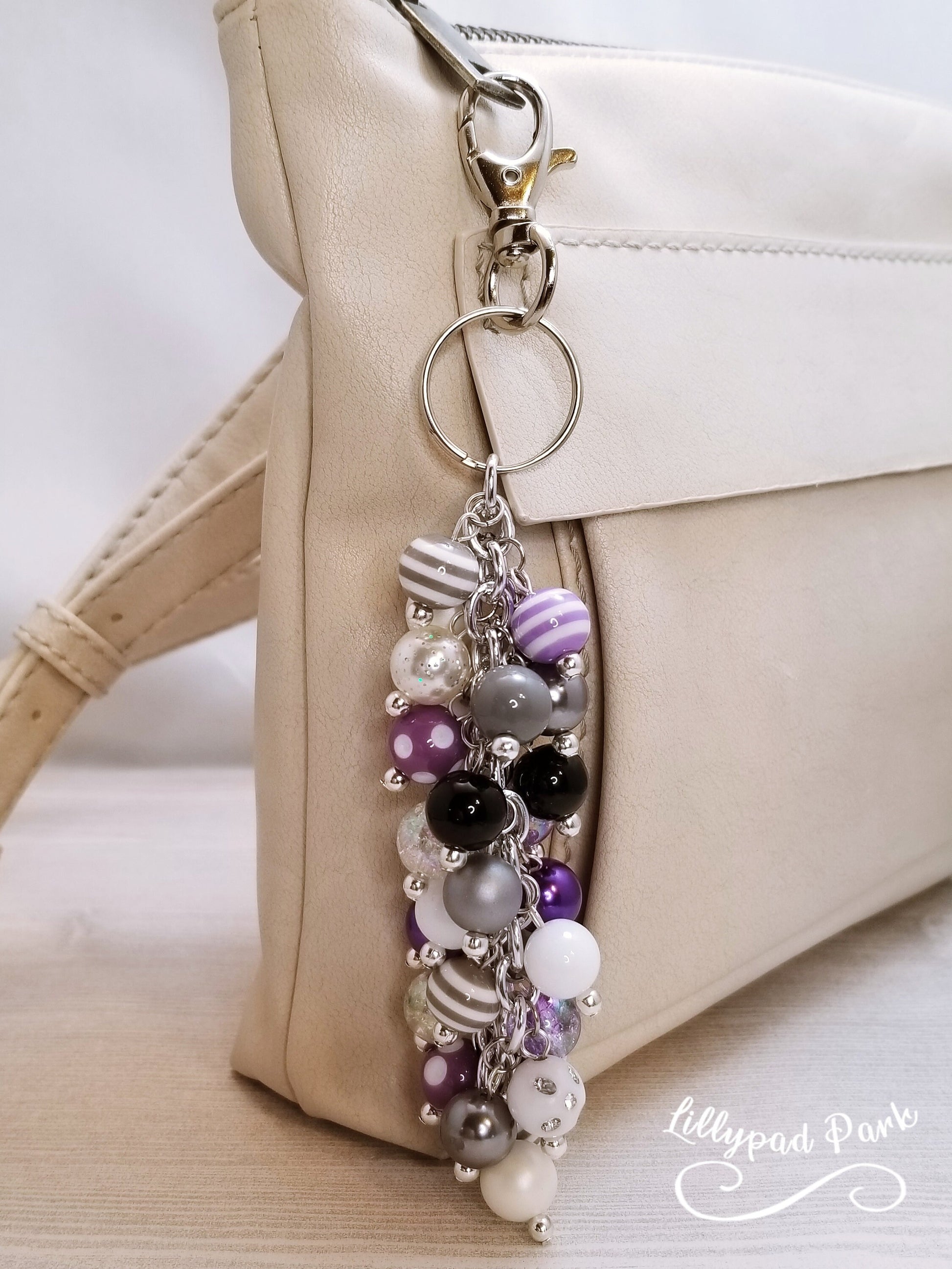 Picture Mothers day gift, Purple, Gray, Black and White Purse Charm