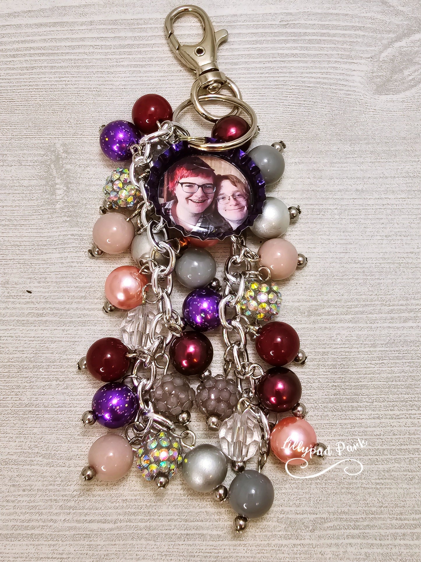 Picture Mothers day gift, Blush, Maroon, Purple and Gray Purse Charm