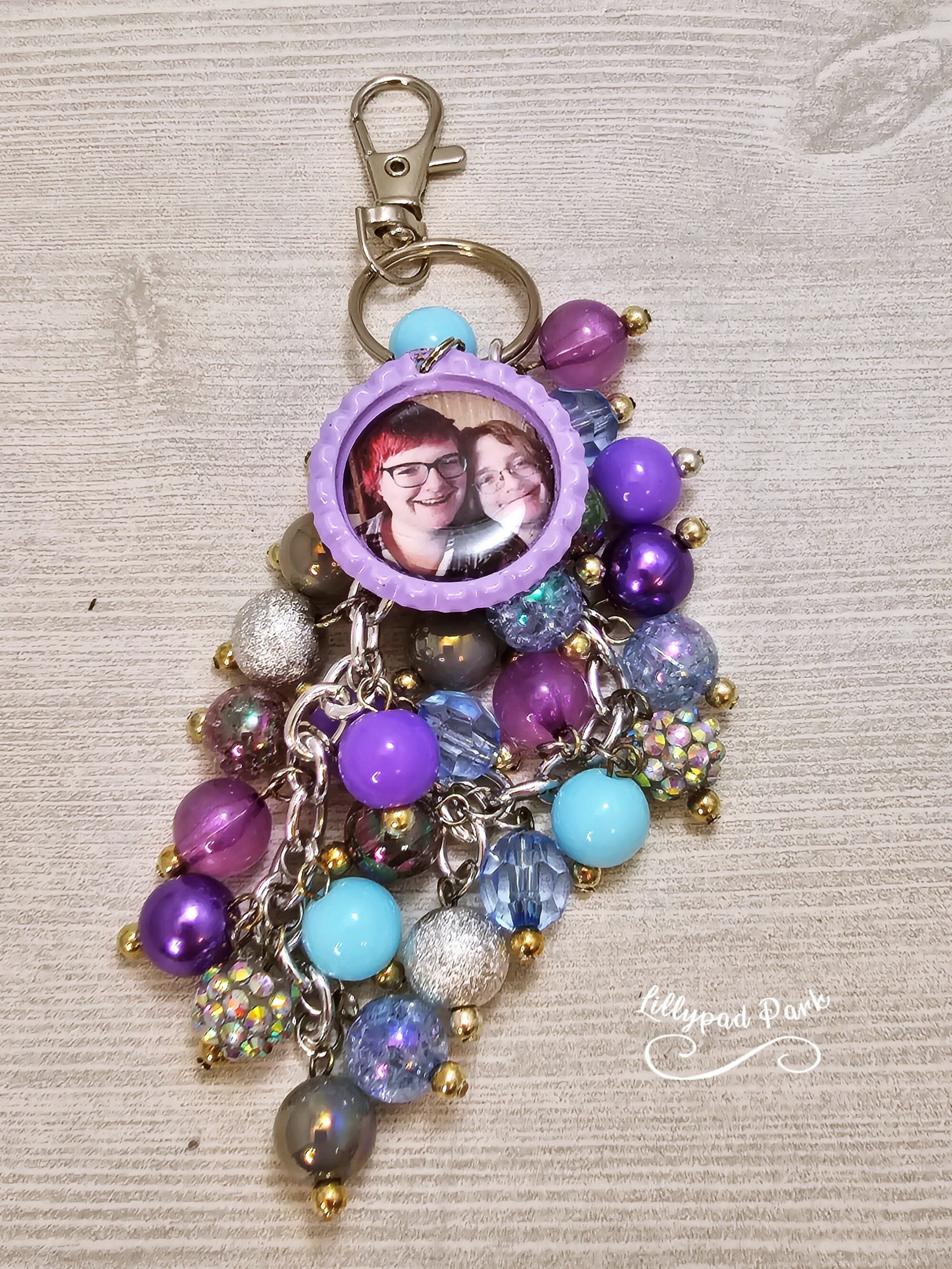 Picture Mothers day gift, Silver, Gray Blue and Purple, Purse Charm