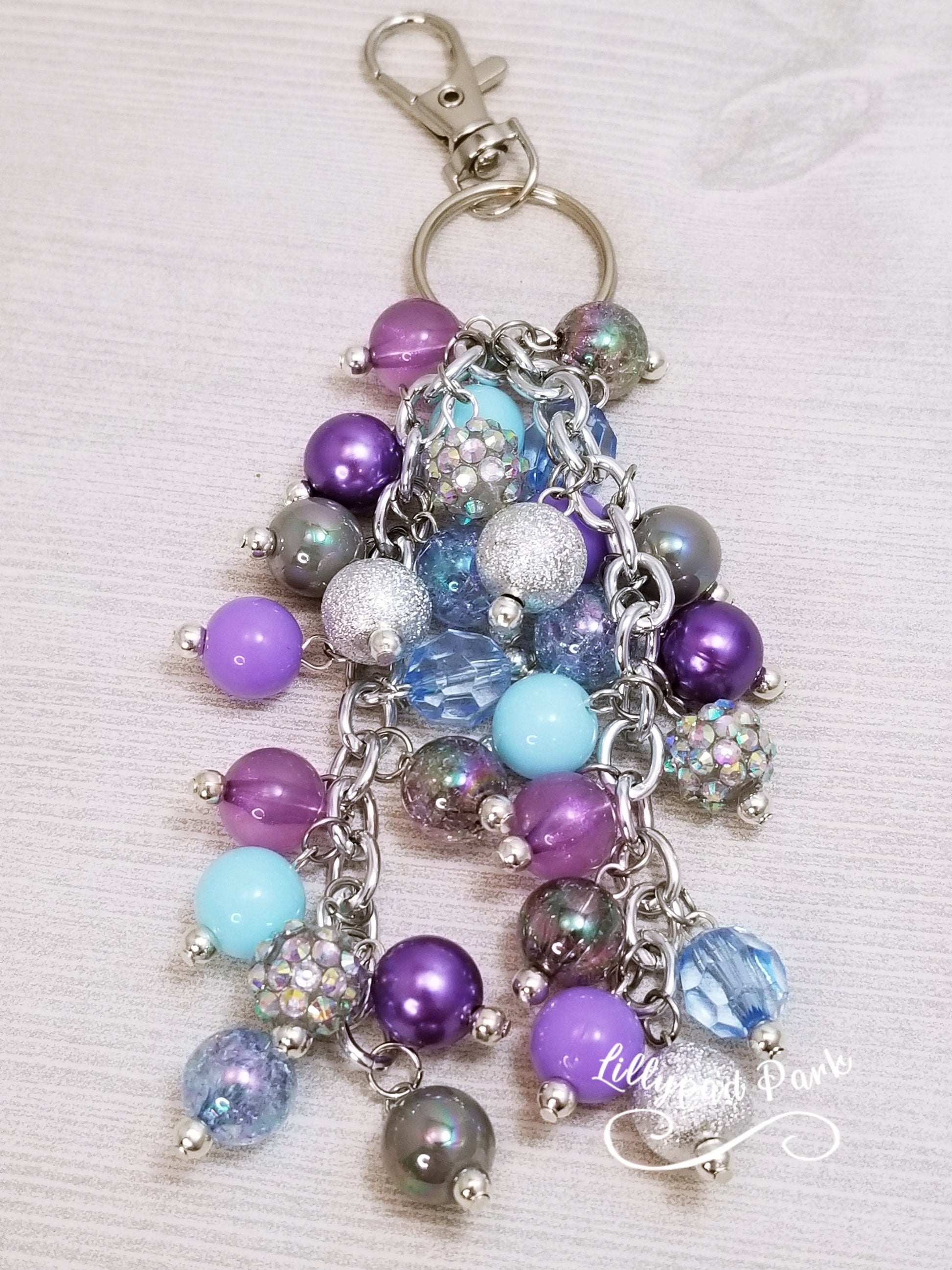 Picture Mothers day gift, Silver, Gray Blue and Purple, Purse Charm