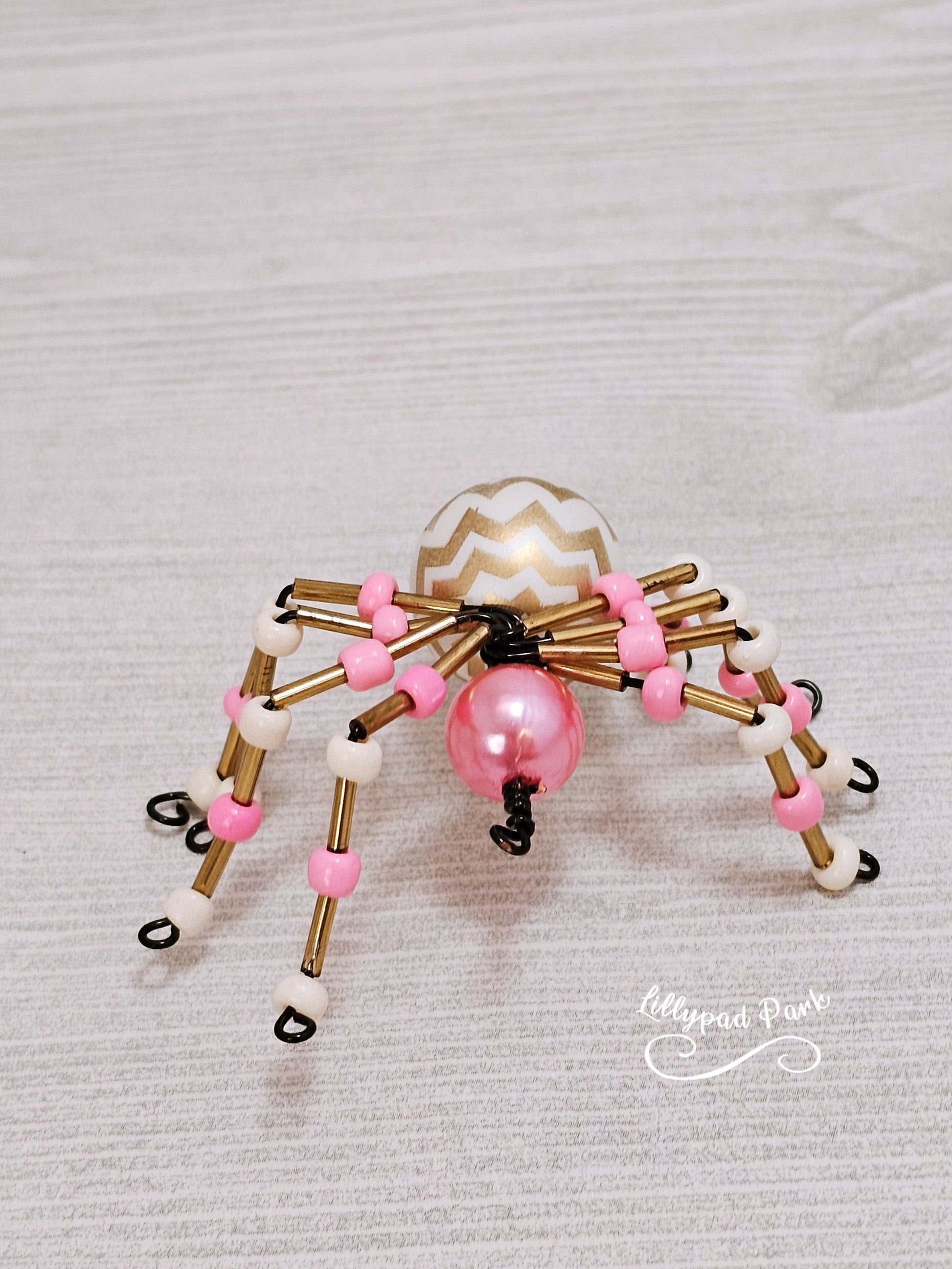 Gold, Cream and Pink Beaded Spider