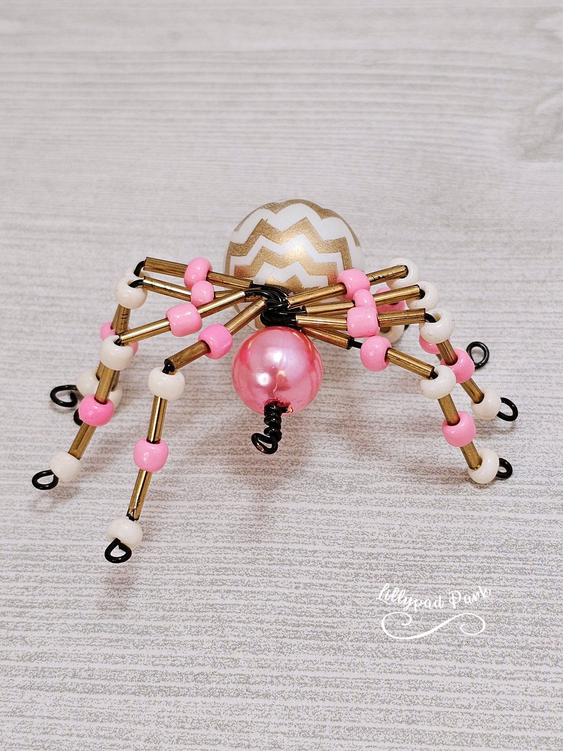 Gold, Cream and Pink Beaded Spider