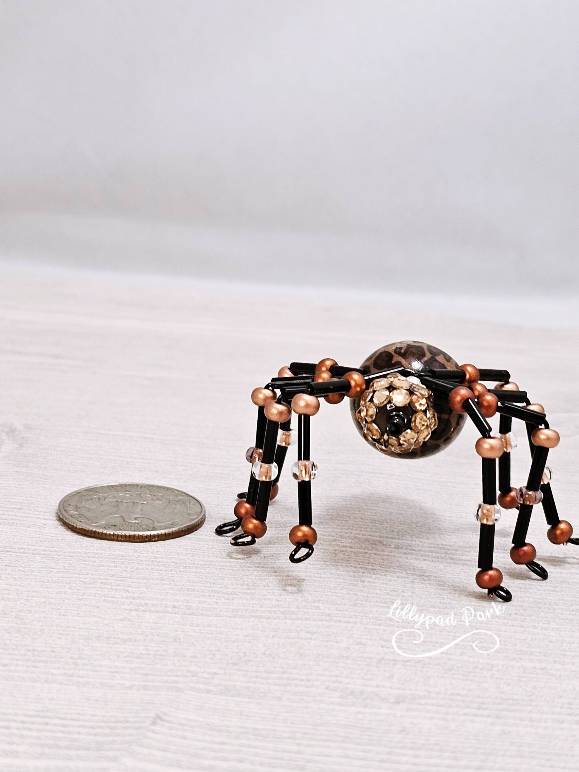 Cheetah Brown and Black Beaded Spider, Halloween Spider