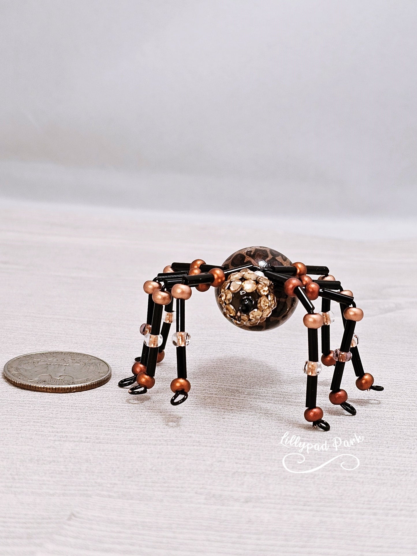 Cheetah Brown and Black Beaded Spider, Halloween Spider