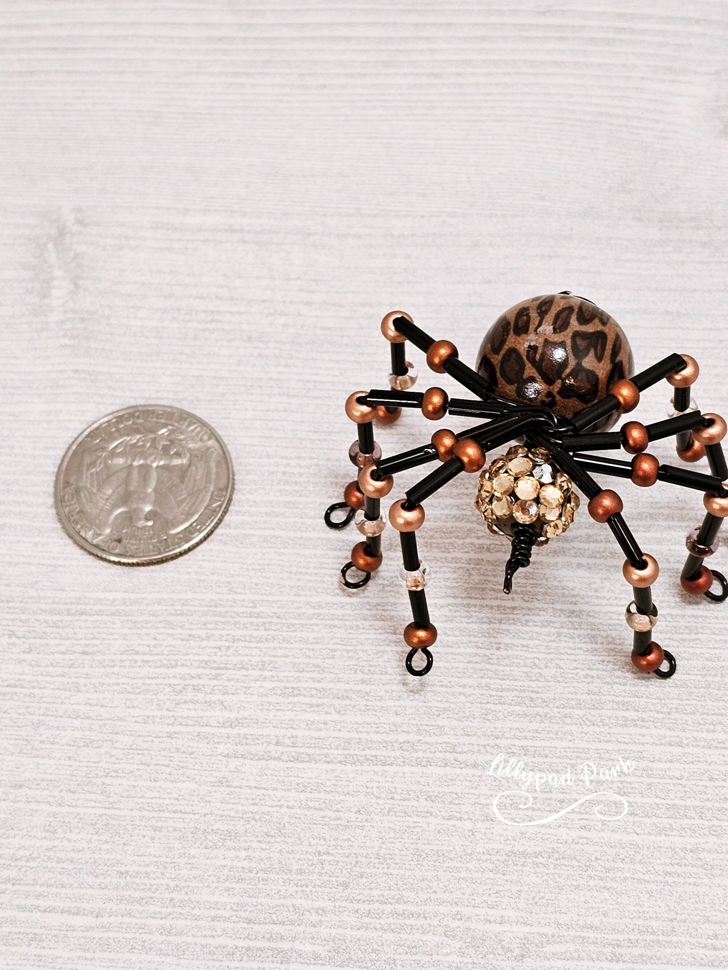 Cheetah Brown and Black Beaded Spider, Halloween Spider