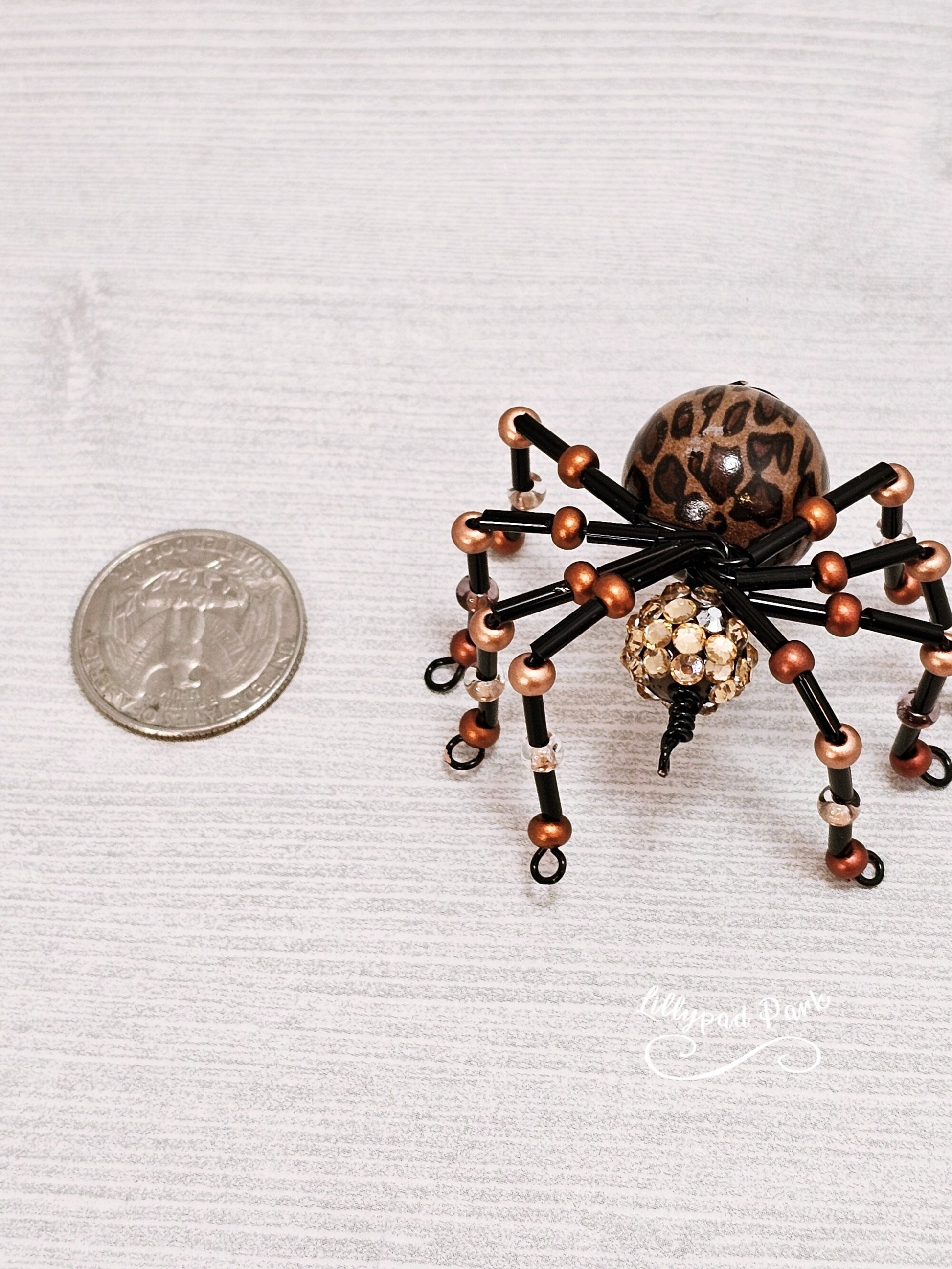 Cheetah Brown and Black Beaded Spider, Halloween Spider