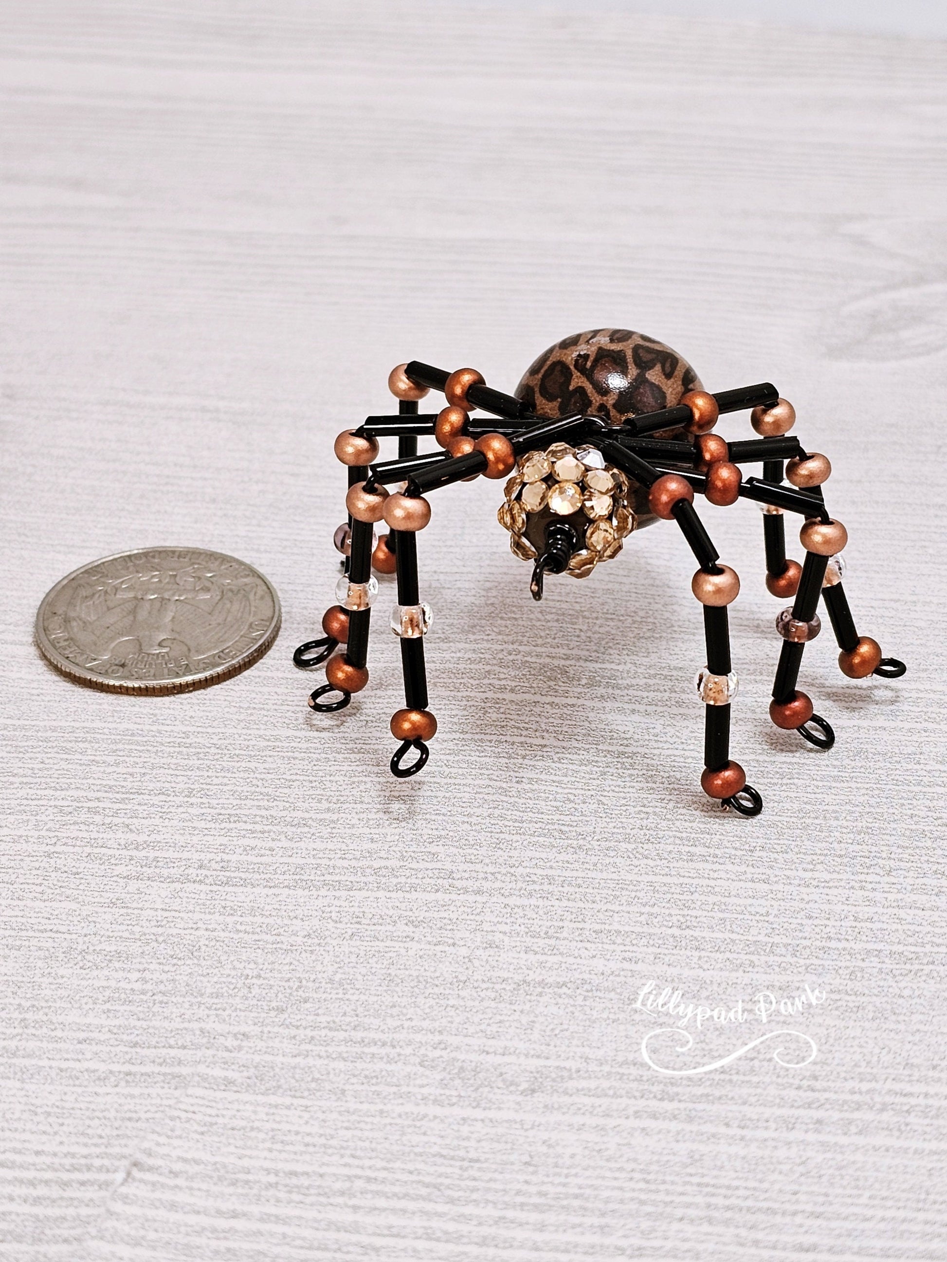 Cheetah Brown and Black Beaded Spider, Halloween Spider