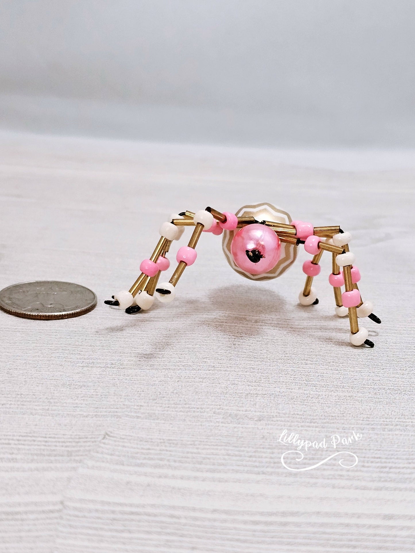 Gold, Cream and Pink Beaded Spider