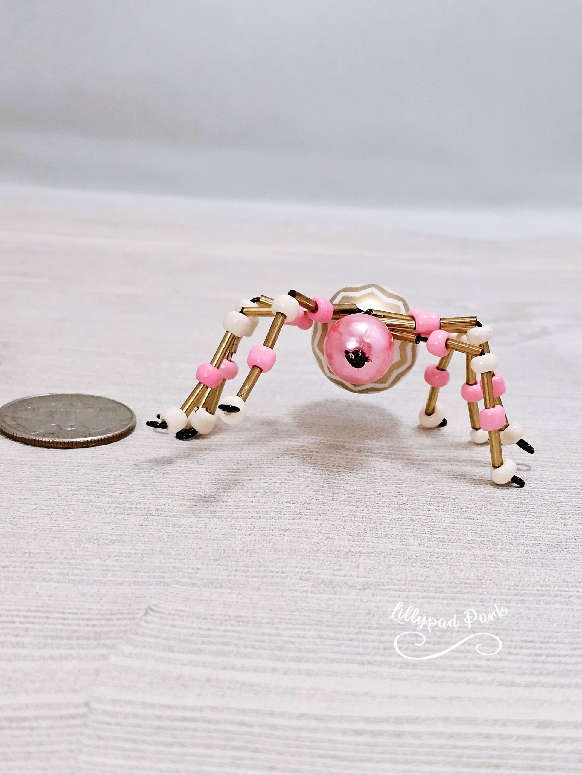 Gold, Cream and Pink Beaded Spider