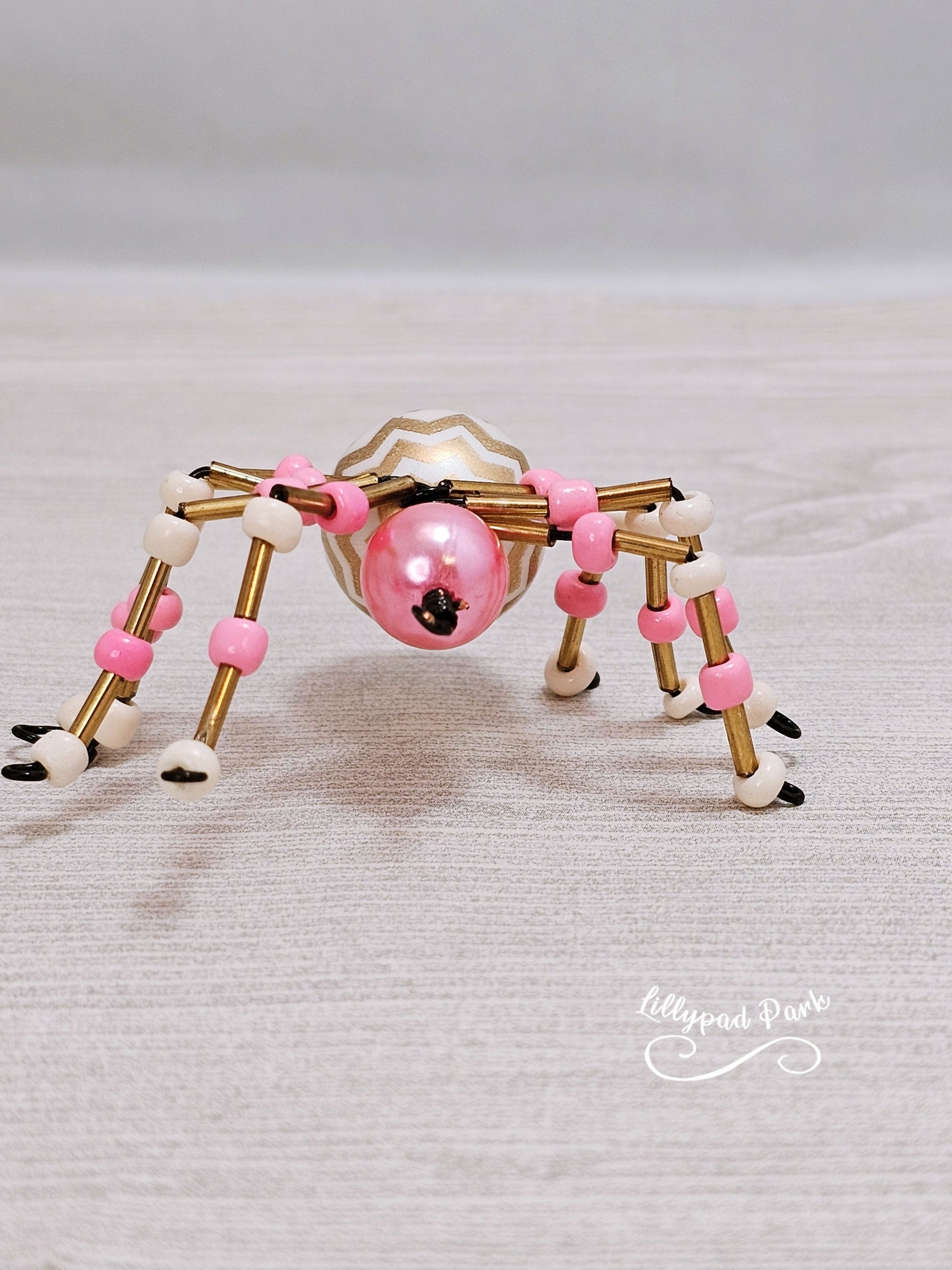 Gold, Cream and Pink Beaded Spider