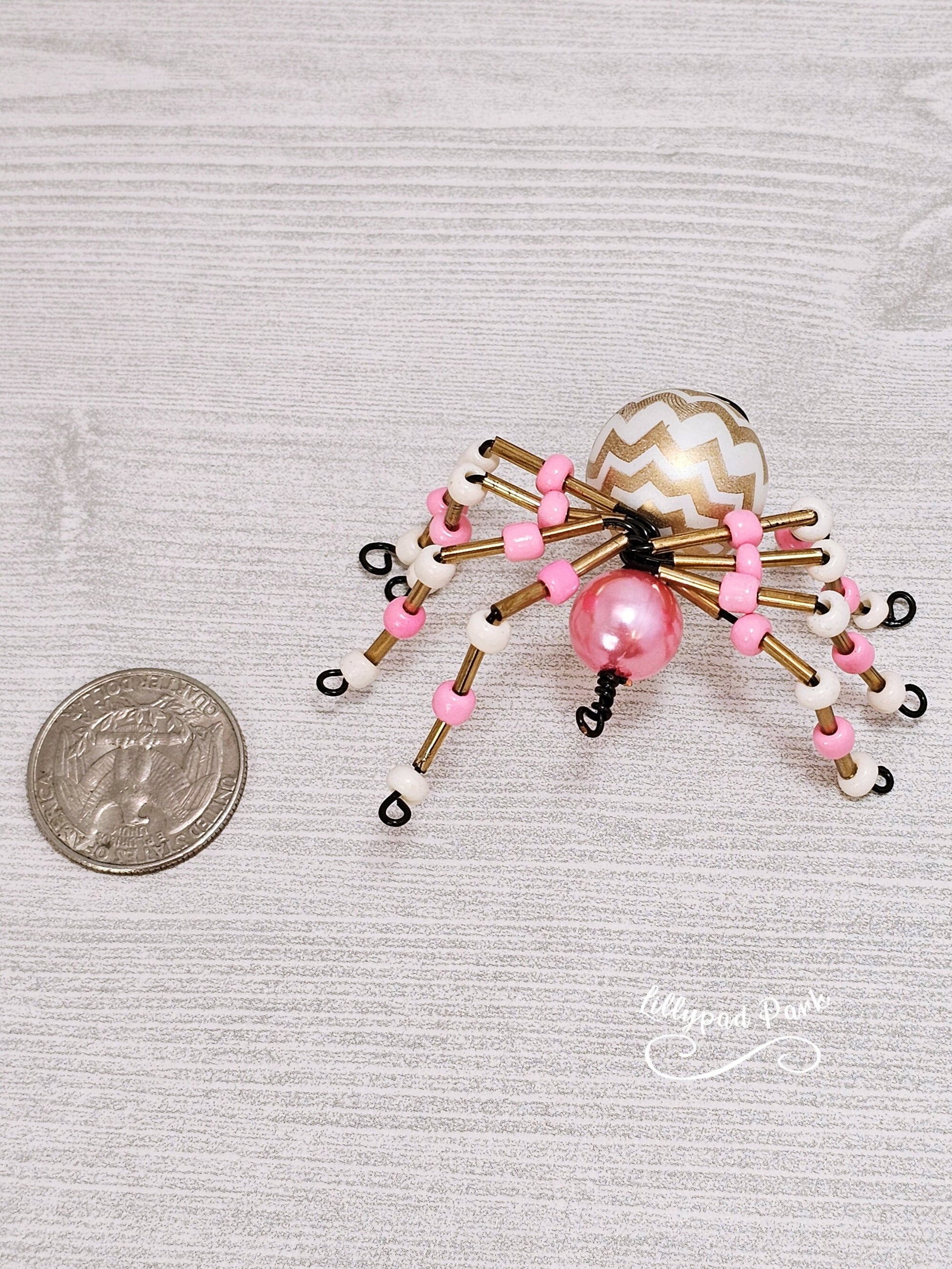 Gold, Cream and Pink Beaded Spider