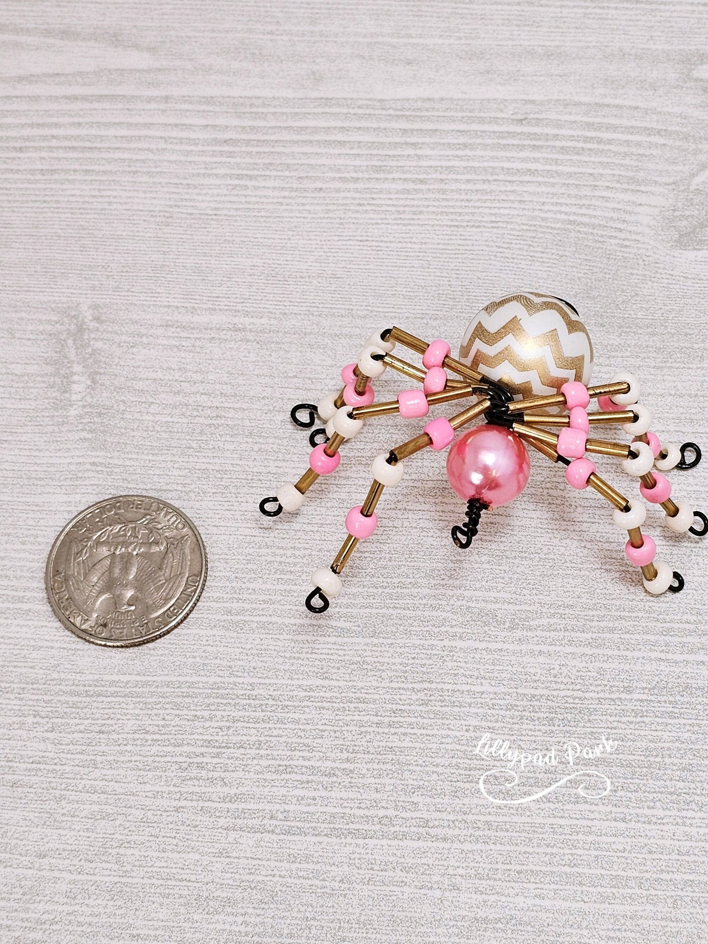 Gold, Cream and Pink Beaded Spider