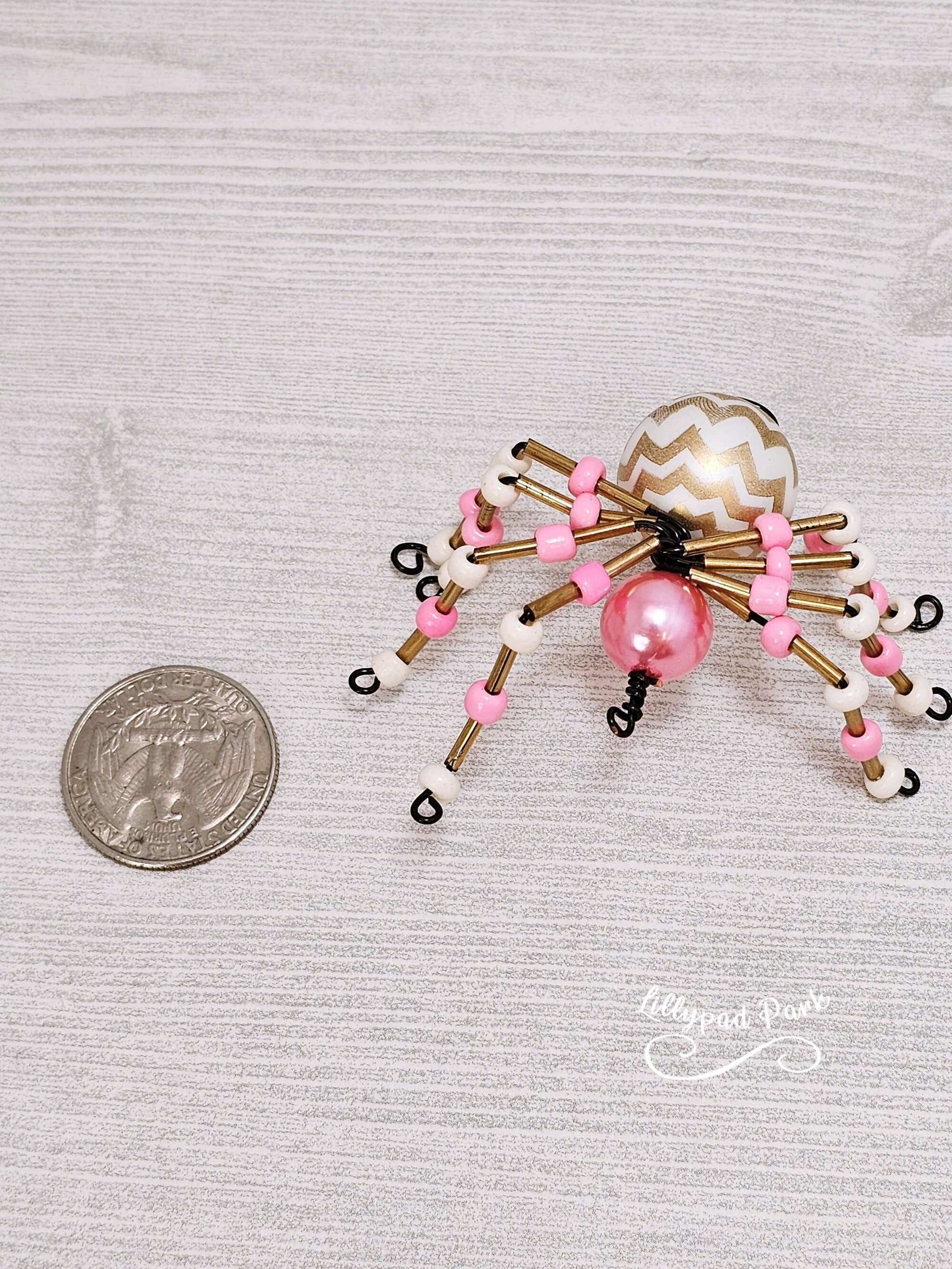 Gold, Cream and Pink Beaded Spider
