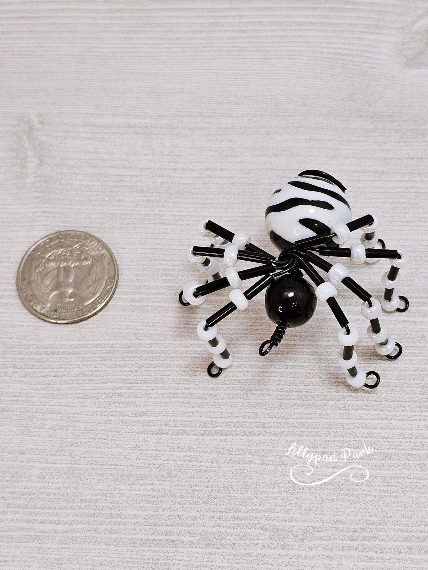 Zebra, Black and White Beaded Spider