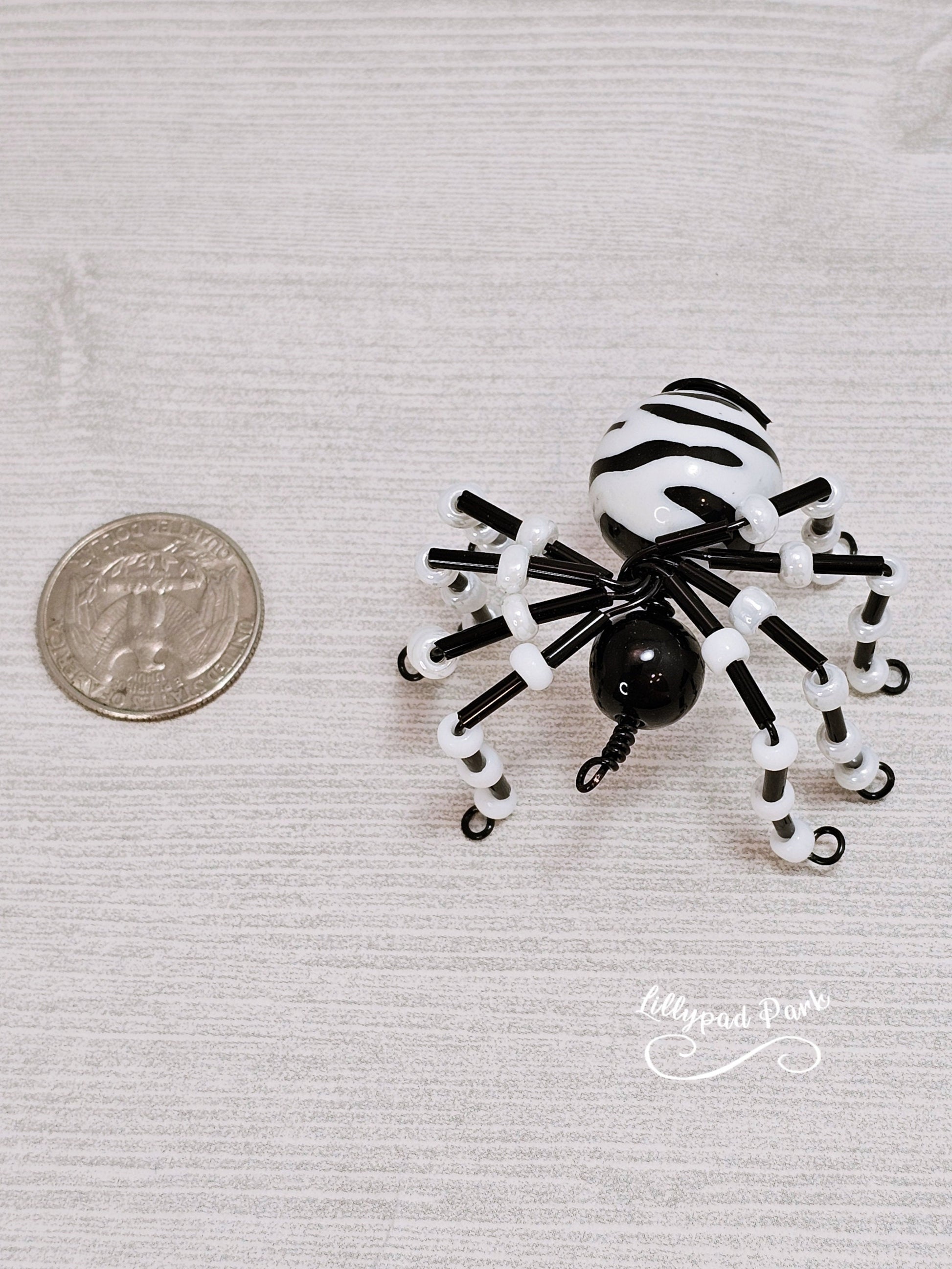 Zebra, Black and White Beaded Spider