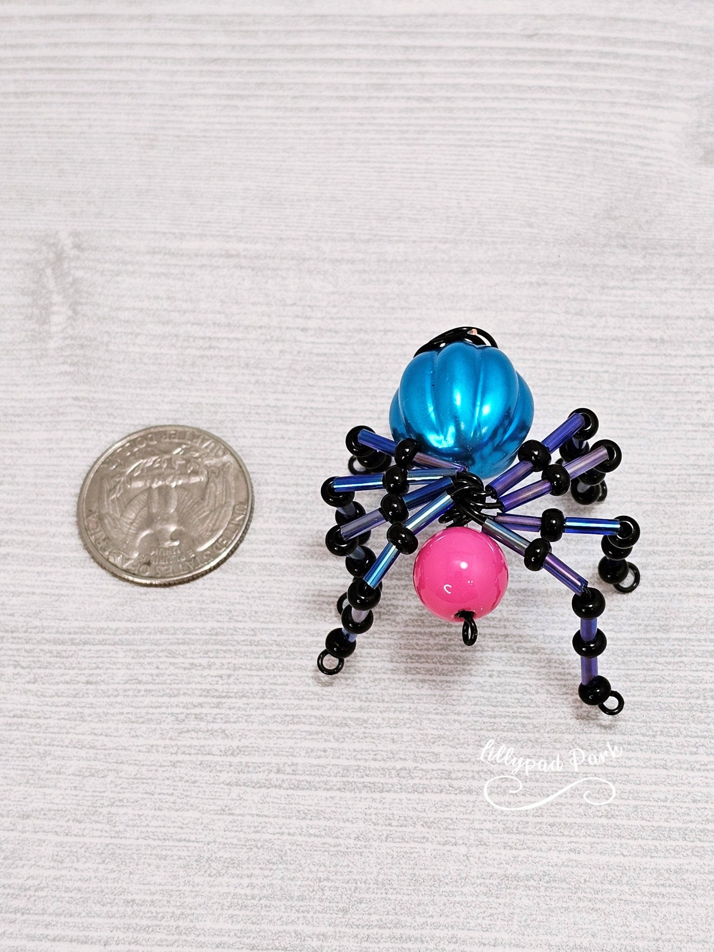Pink, Blue and Black Beaded Spider