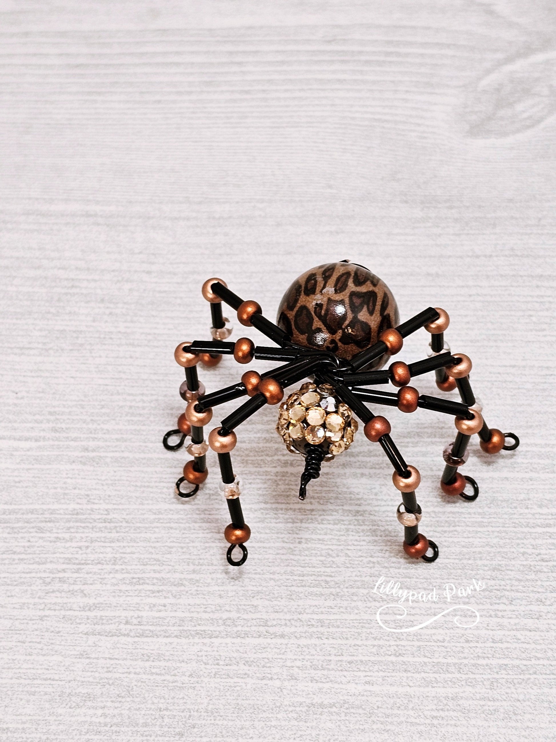 Cheetah Brown and Black Beaded Spider, Halloween Spider