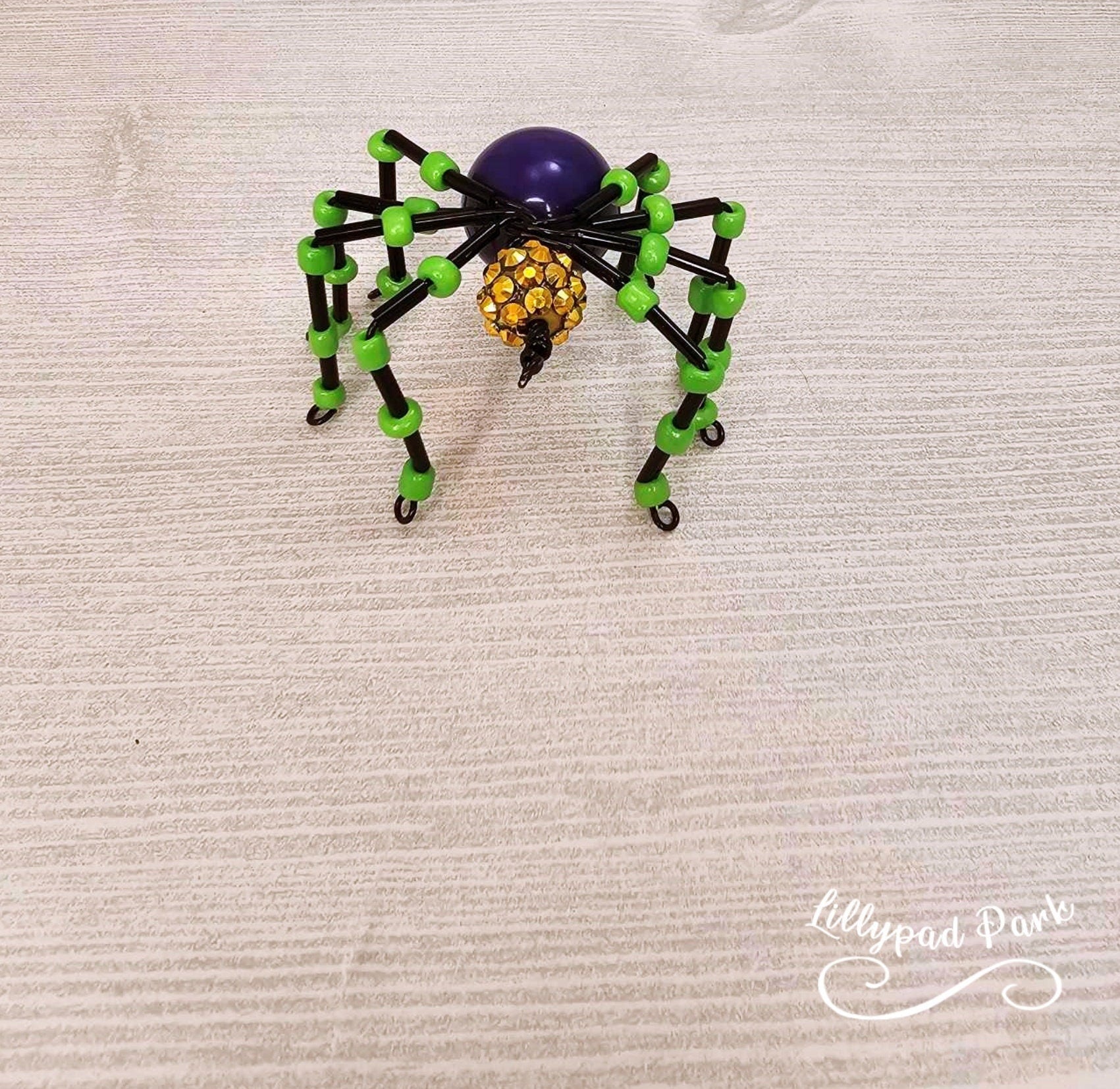 Green, Purple and Gold Mardi Gras Beaded Spider