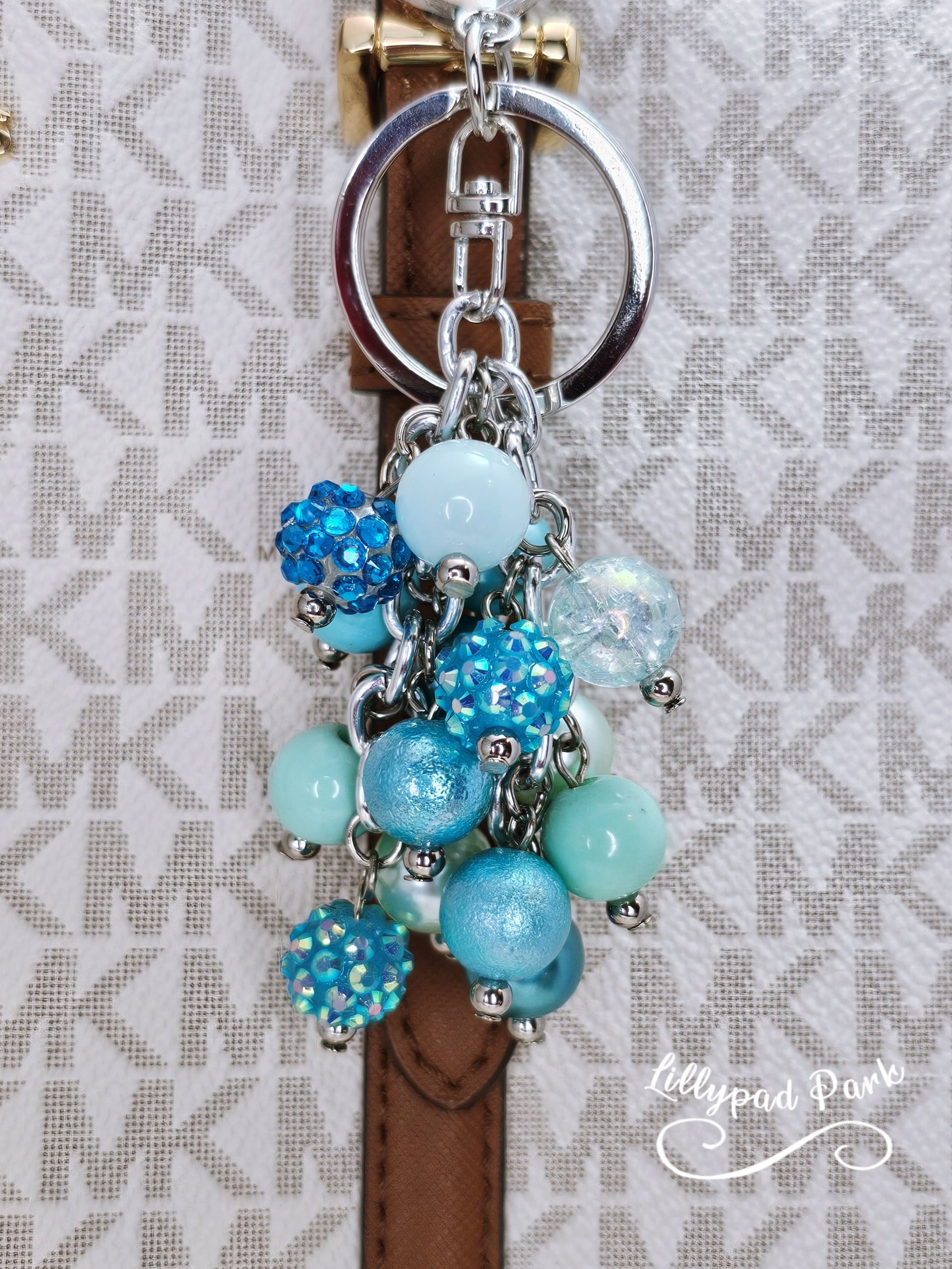 Teal and Aqua Purse charm, Back Pack Charm, Bag Charm, Purse accessory, Beaded accessory