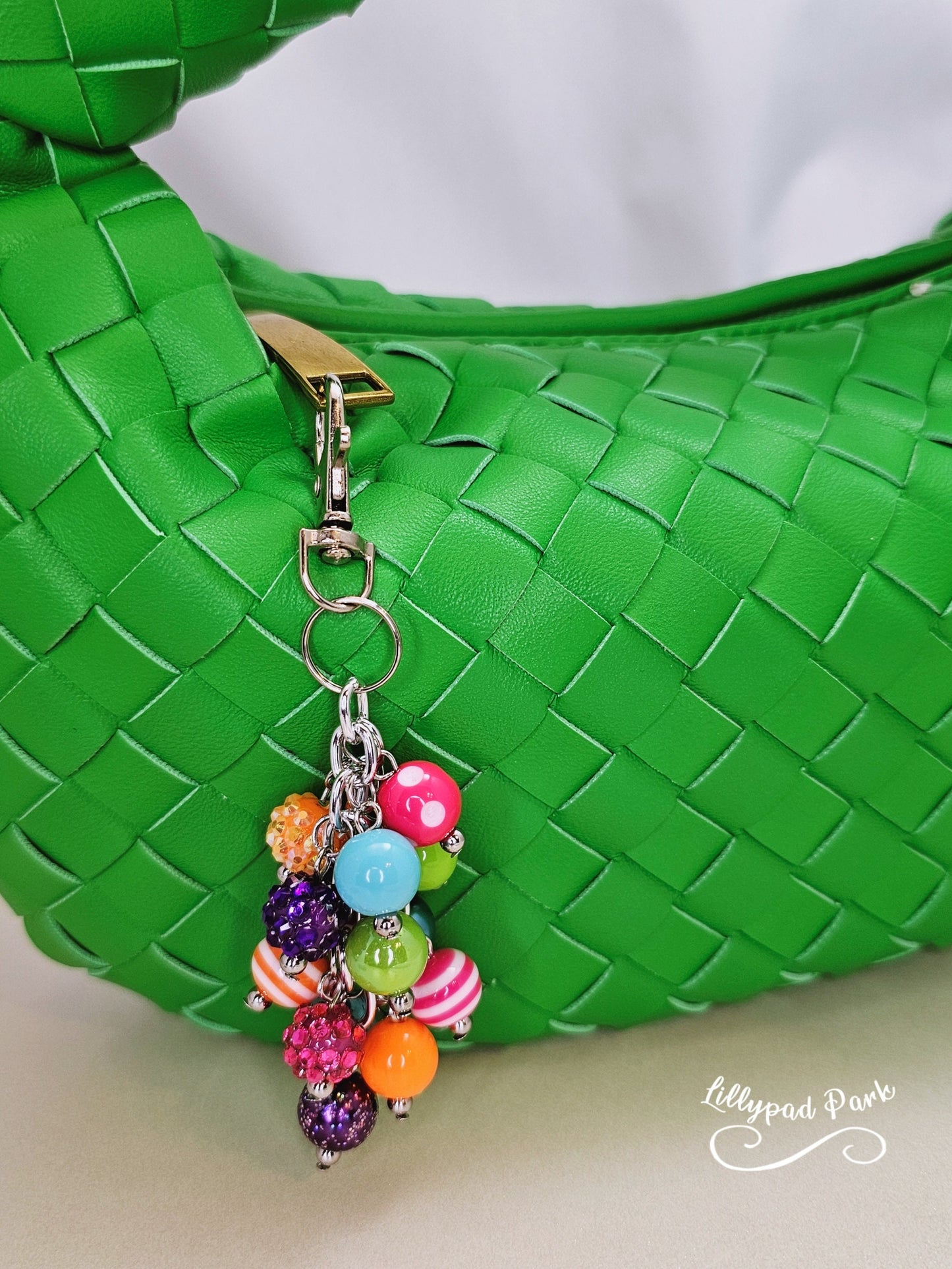 Purple Pink Green Orange Blue Keychain Purse Charm, Boho Hippy Rainbow Bling, Backpack Bag Accessory, Love Beaded Charm Gift Zipper Pull