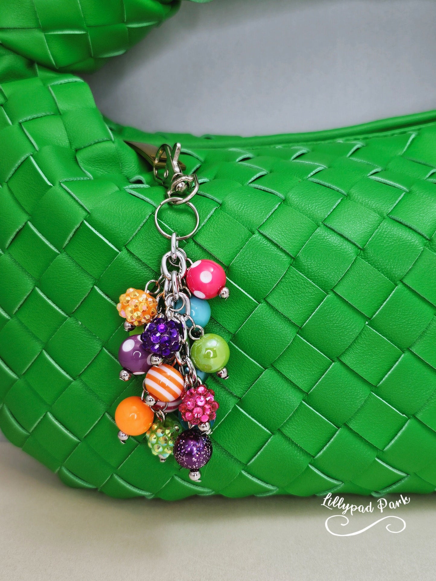 Purple Pink Green Orange Blue Keychain Purse Charm, Boho Hippy Rainbow Bling, Backpack Bag Accessory, Love Beaded Charm Gift Zipper Pull