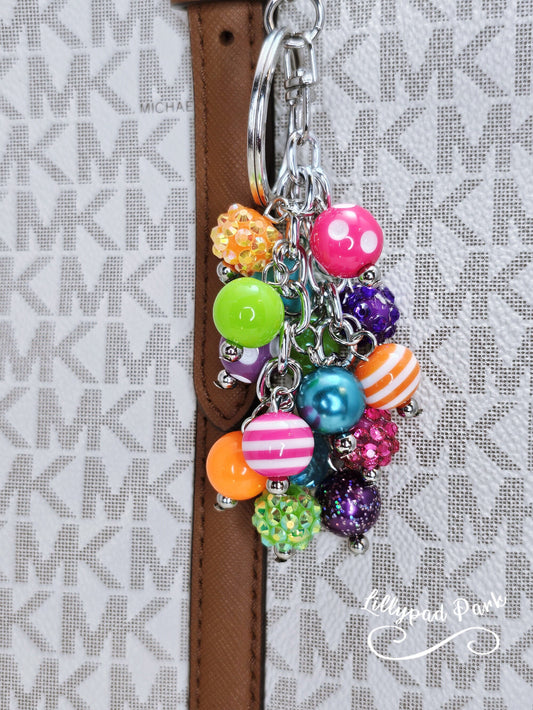 Purple Pink Green Orange Blue Keychain Purse Charm, Boho Hippy Rainbow Bling, Backpack Bag Accessory, Love Beaded Charm Gift Zipper Pull