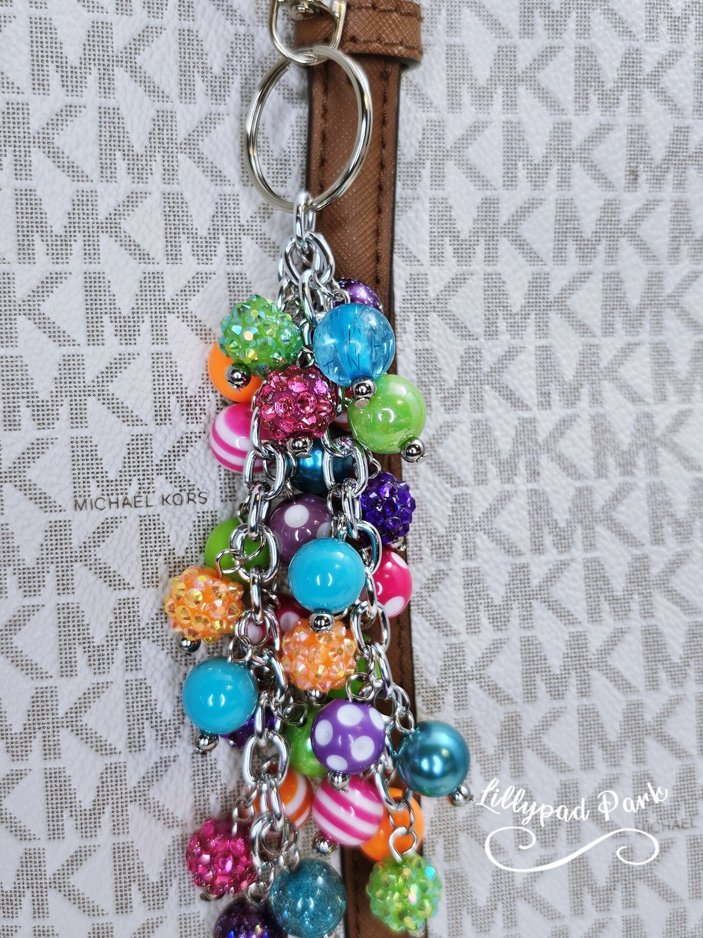 Purple Pink Green Blue Orange keychain Purse Charm, Boho Hippy Rainbow Bling, Backpack Accessory, Peace Love Beaded Charm Gift Zipper Pull,