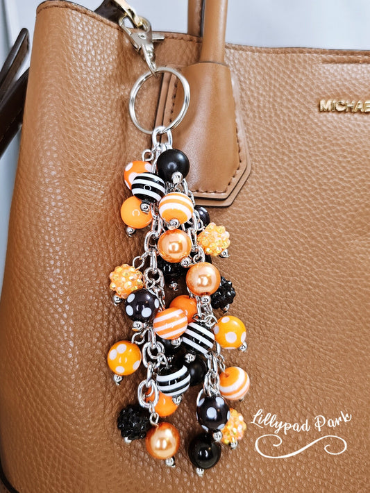 Orange and Black Purse charm, Bag Charm, Purse accessory, Beaded accessory, Halloween Bling