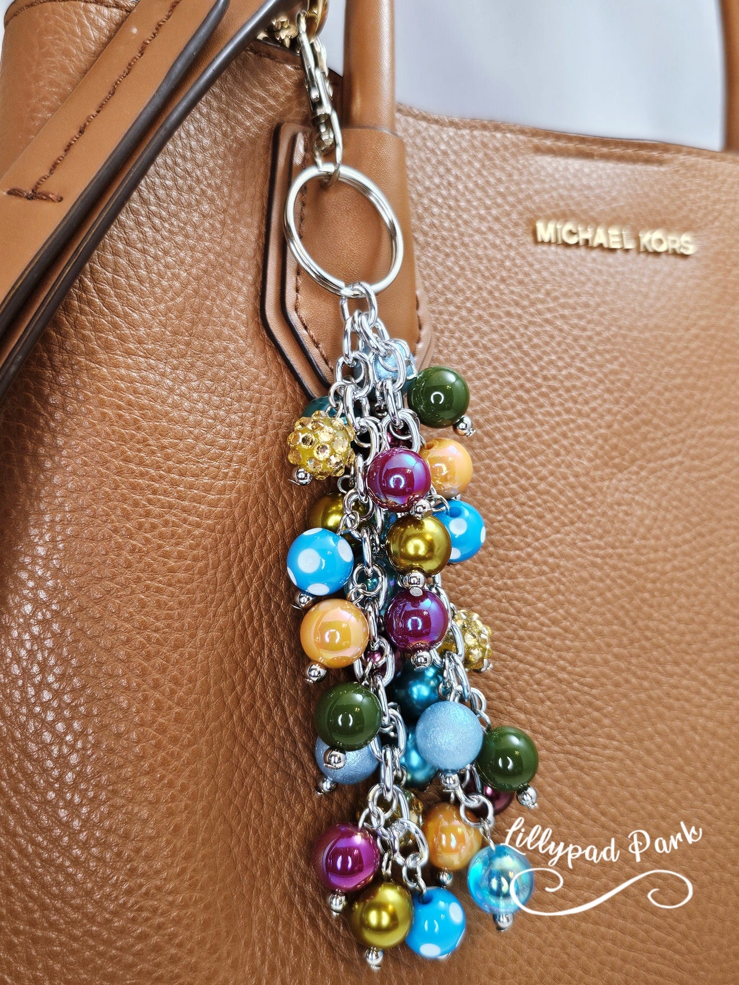 Maroon Blue Green Gold Purse charm, Bag Charm, Purse accessory, Beaded accessory, shiny keychain, Evermore, Autumn, Midnight