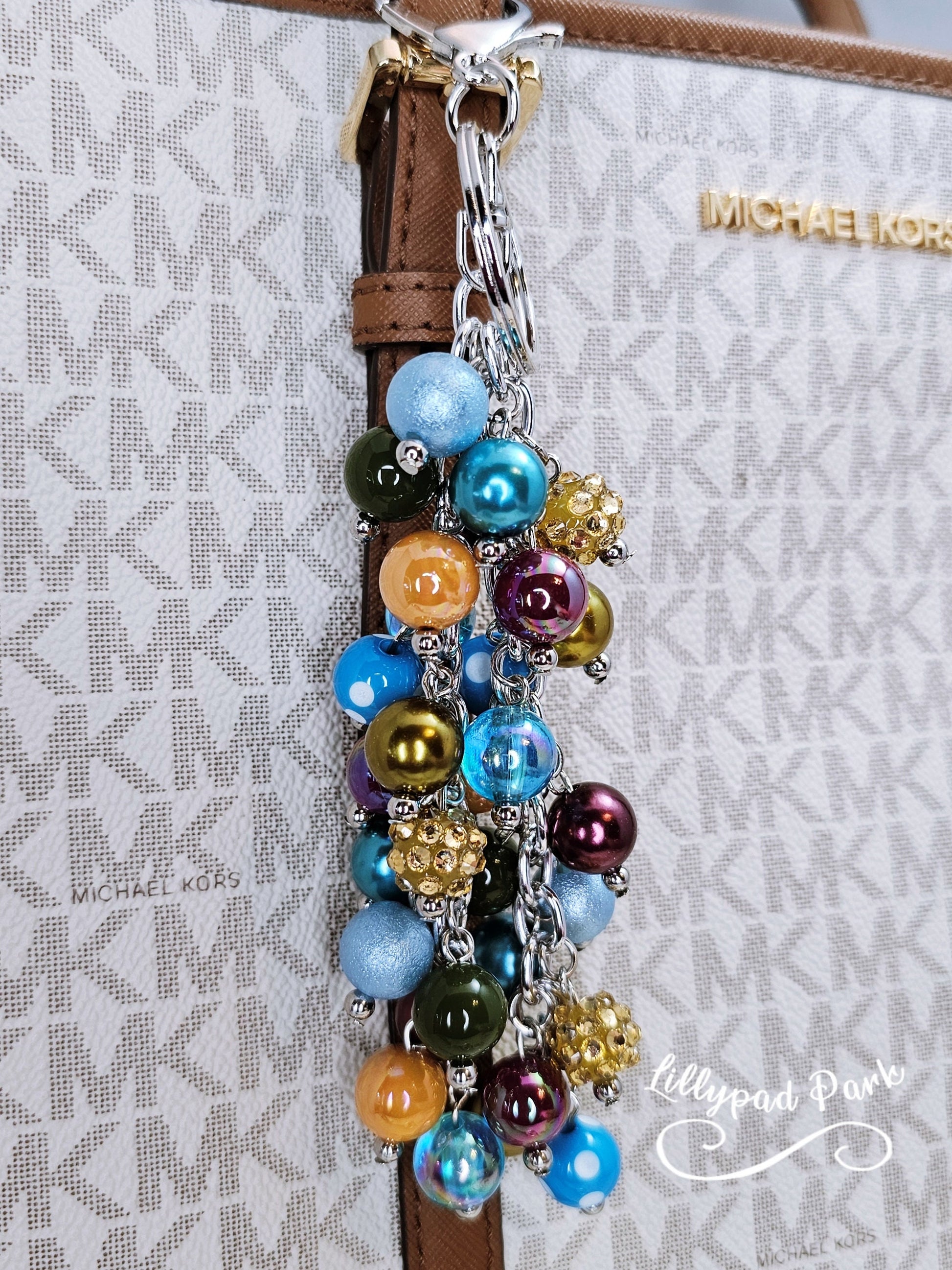 Maroon Blue Green Gold Purse charm, Bag Charm, Purse accessory, Beaded accessory, shiny keychain, Evermore, Autumn, Midnight