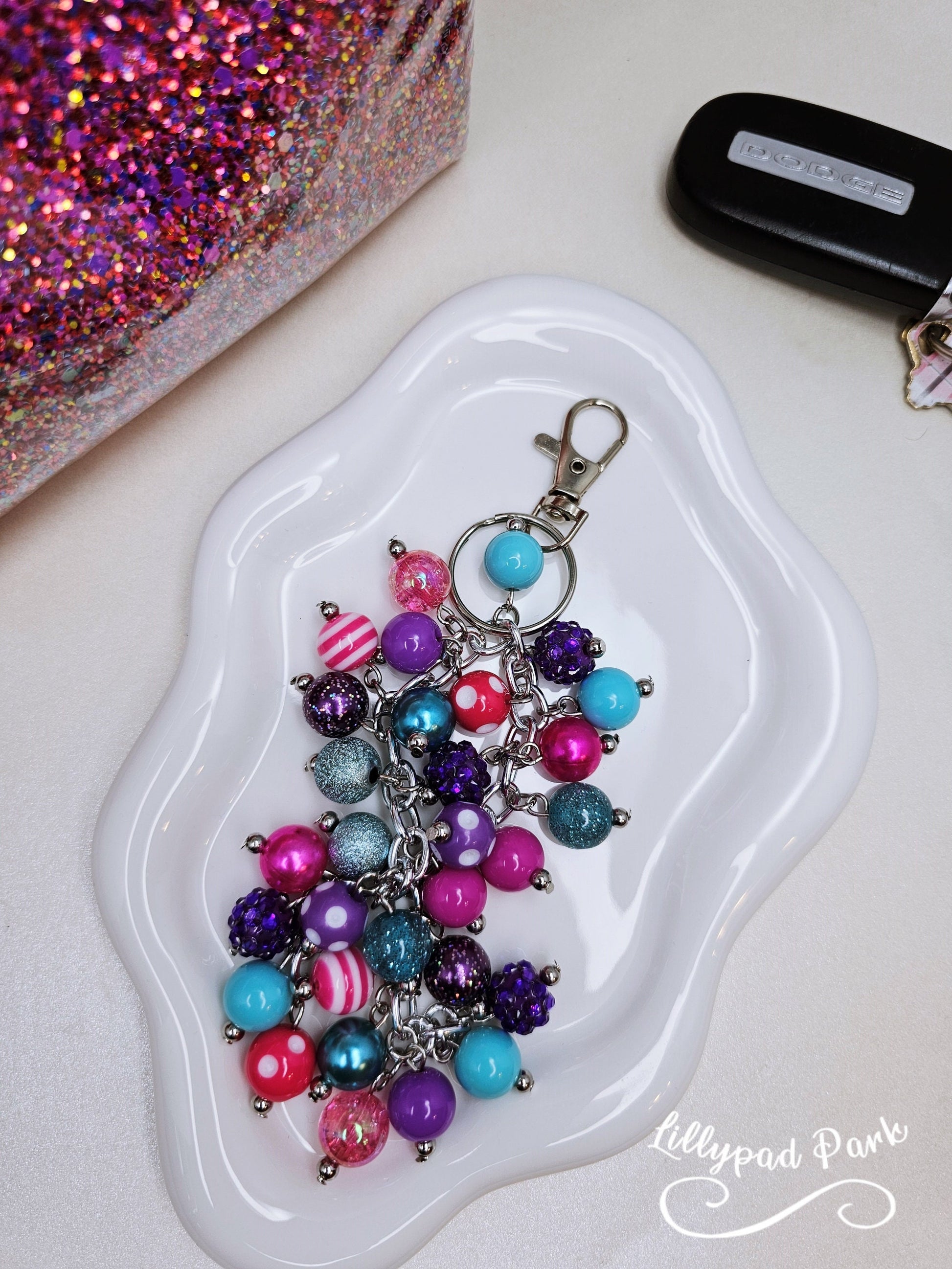 Pink, Purple, and Teal Purse charm, Bag bling