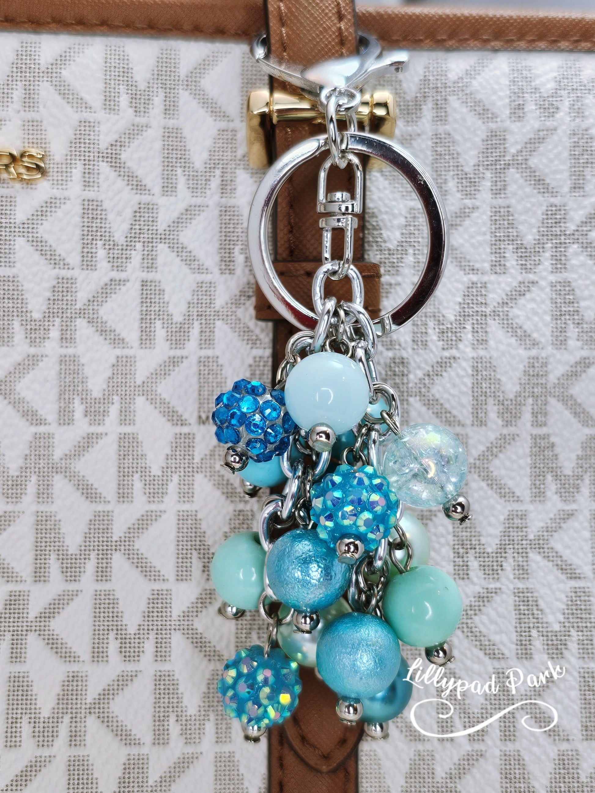 Teal and Aqua Purse charm, Back Pack Charm, Bag Charm, Purse accessory, Beaded accessory