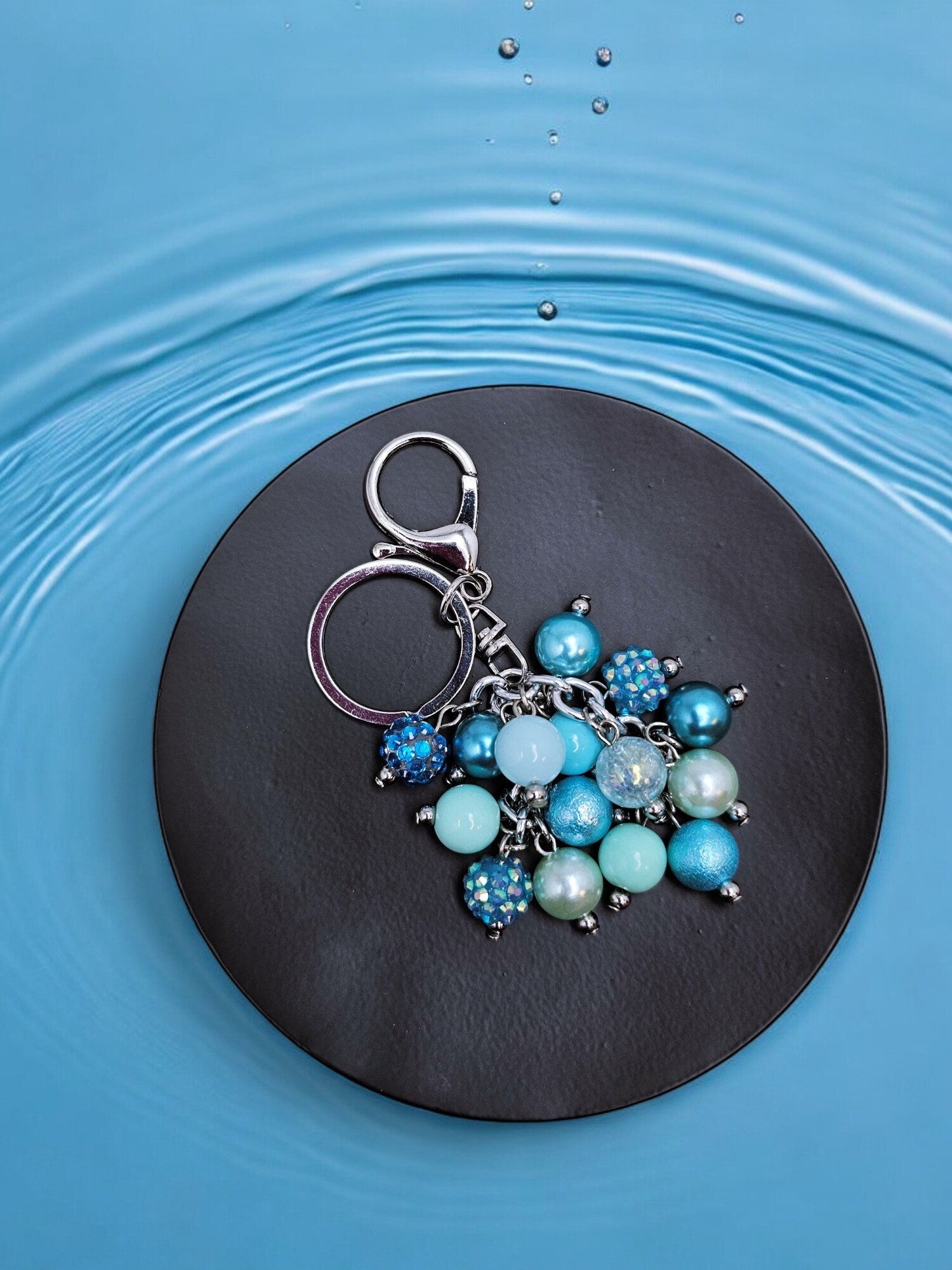 Teal and Aqua Purse charm, Back Pack Charm, Bag Charm, Purse accessory, Beaded accessory