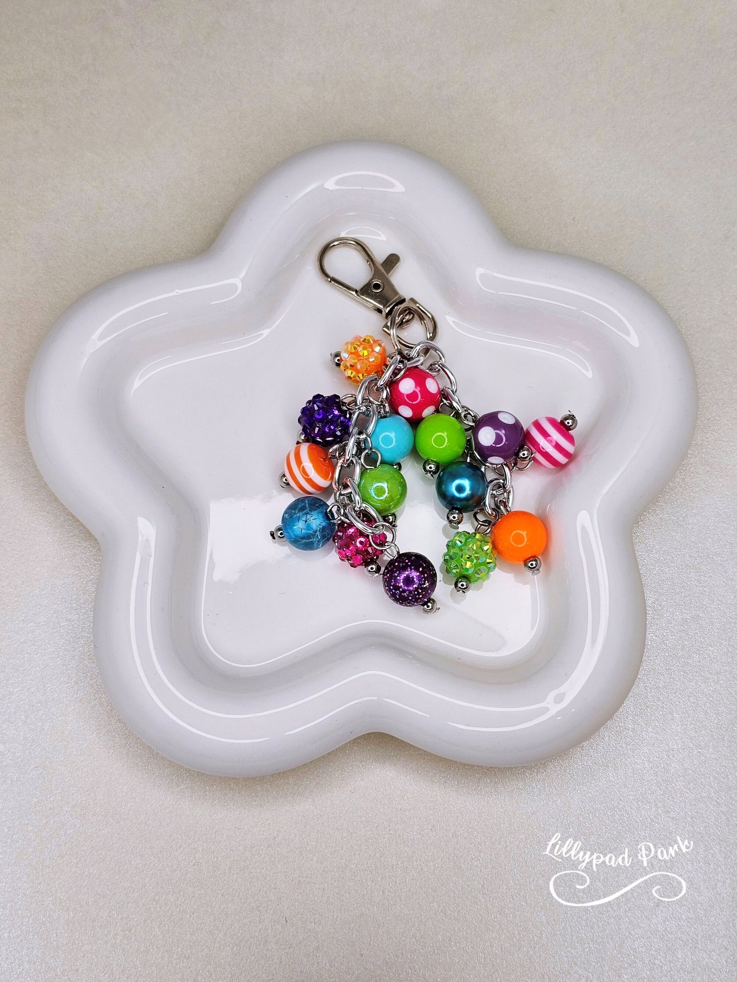 Purple Pink Green Orange Blue Keychain Purse Charm, Boho Hippy Rainbow Bling, Backpack Bag Accessory, Love Beaded Charm Gift Zipper Pull