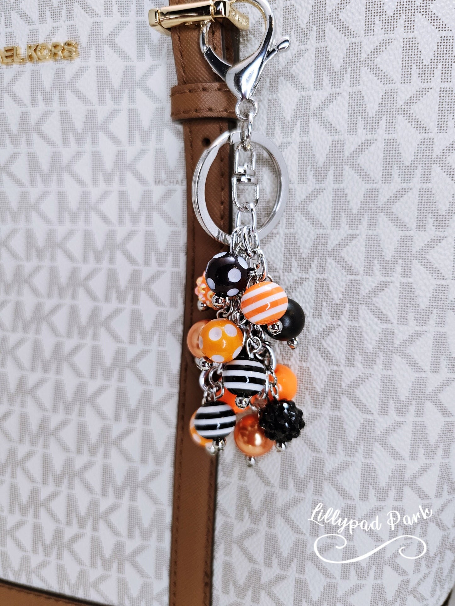 Orange and Black Mini Purse charm, Bag Charm, Purse accessory, Beaded accessory, Halloween Bling, Sparkly Keychain