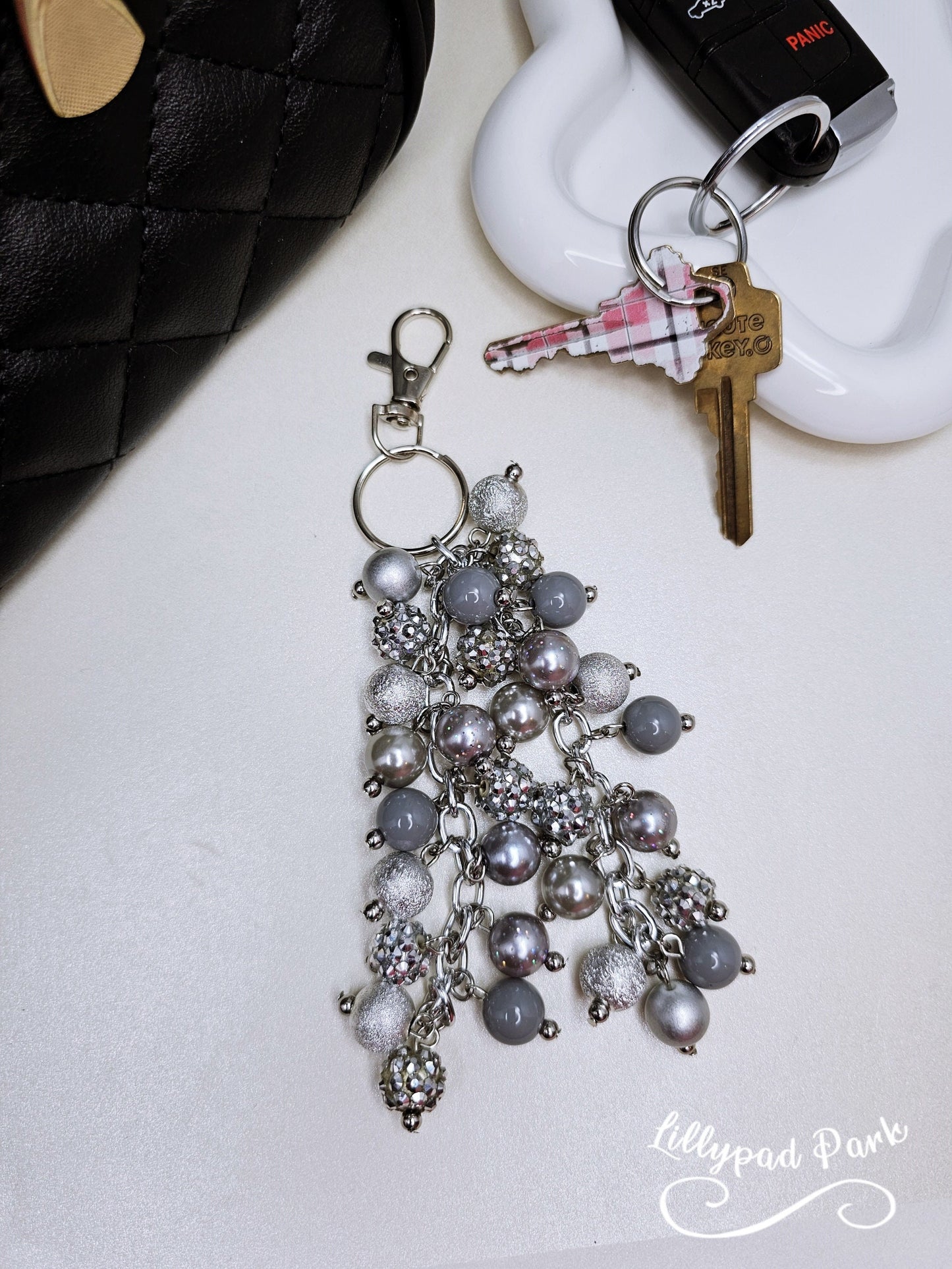 Shimmering Silver Purse Charm