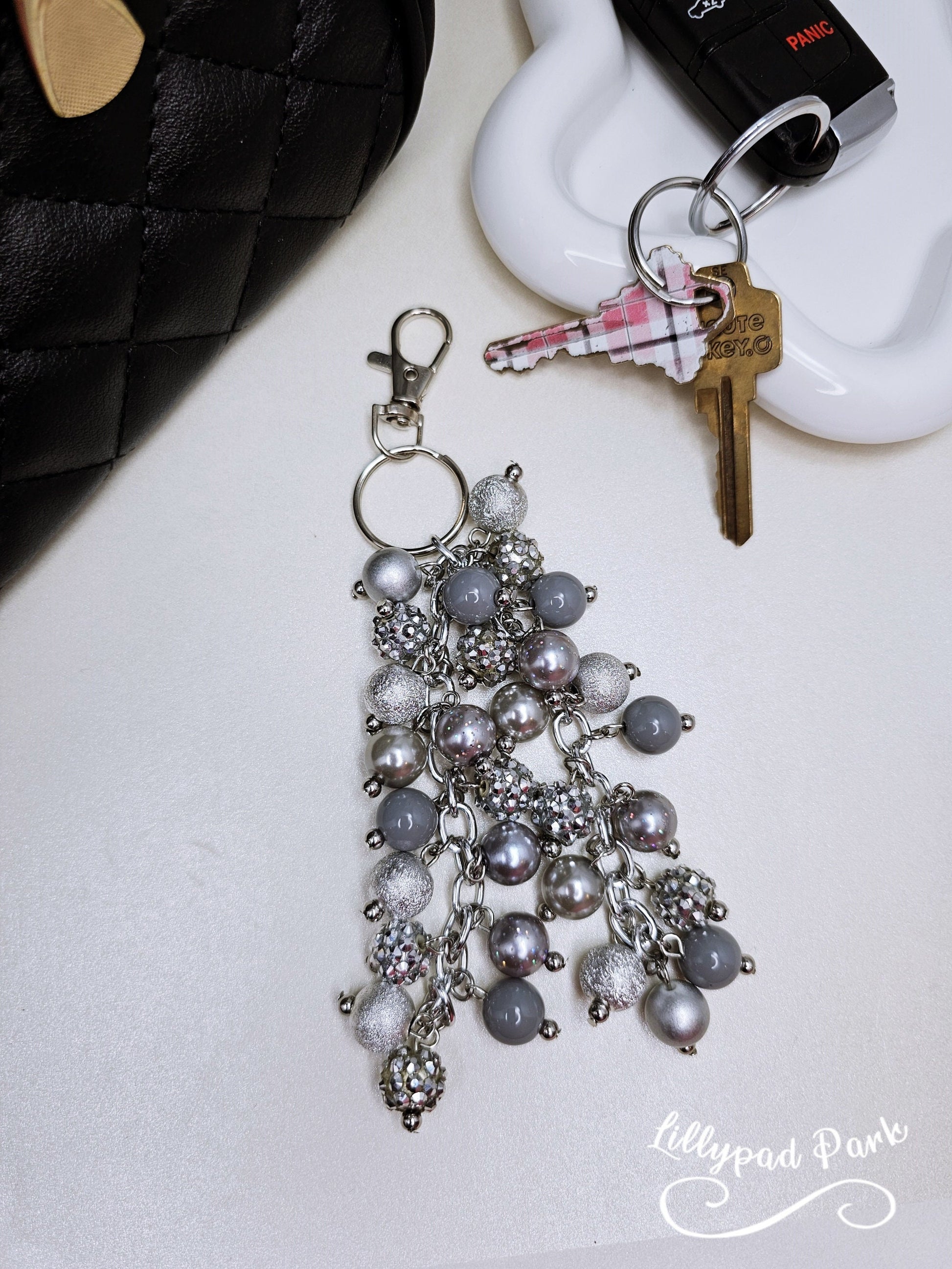 Shimmering Silver Purse Charm