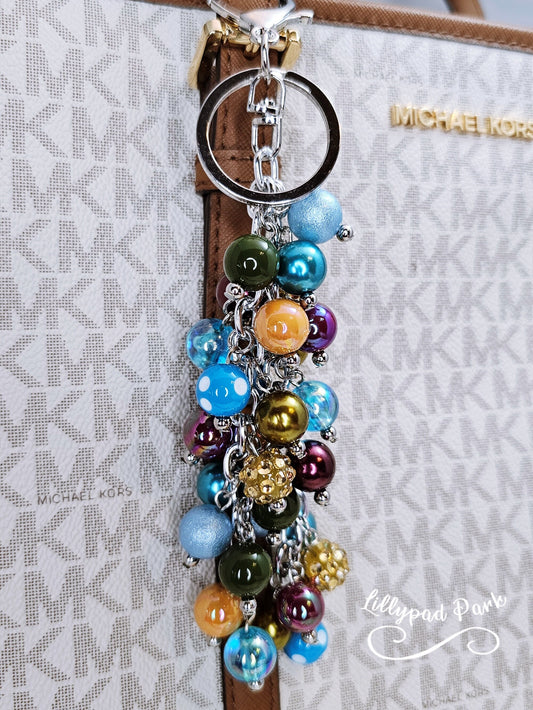 Maroon Blue Green Gold Purse charm, Bag Charm, Purse accessory, Beaded accessory, shiny keychain, Evermore, Autumn, Midnight